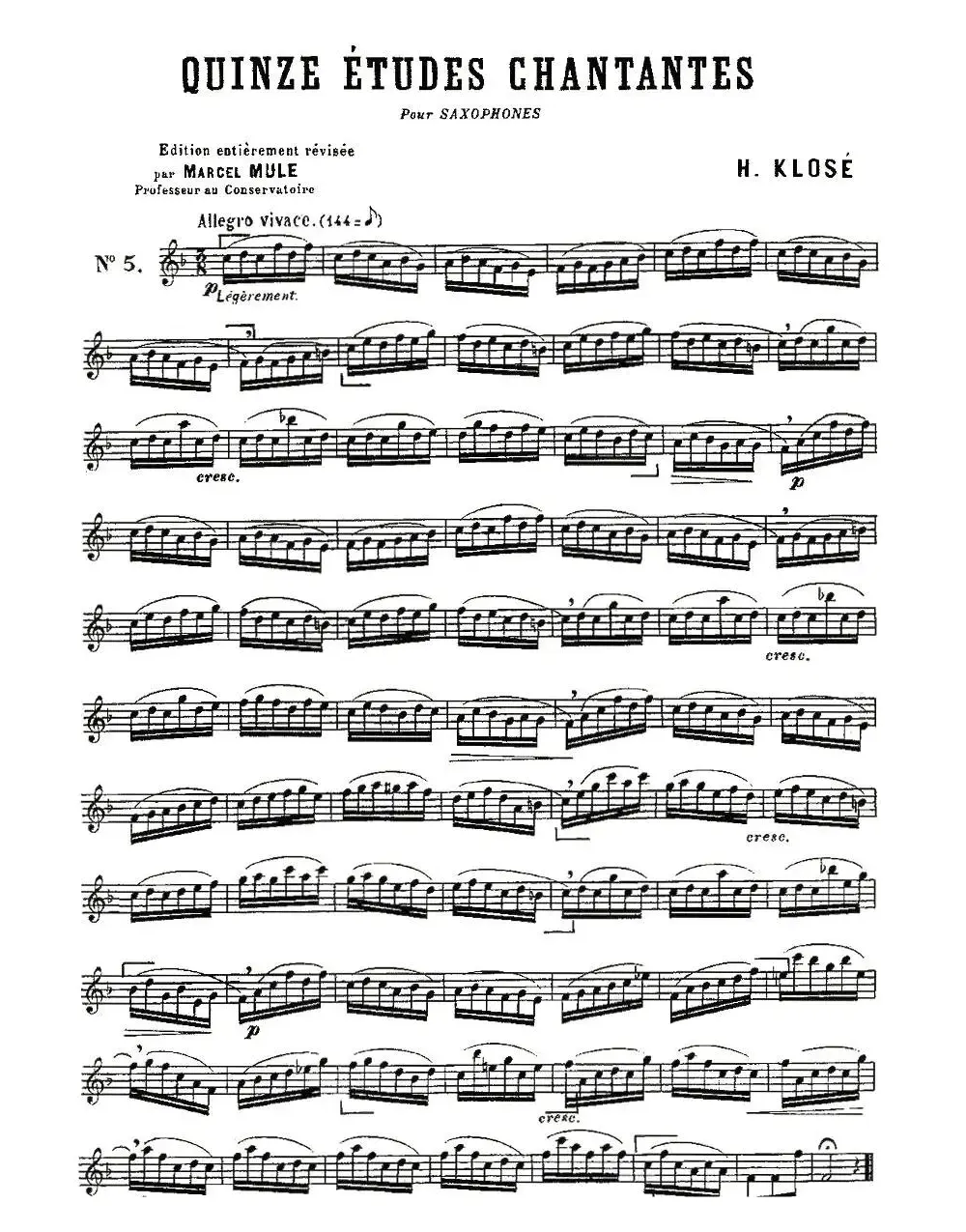 Klose Etudes Chantantes Pour Saxophone（练习曲之五）