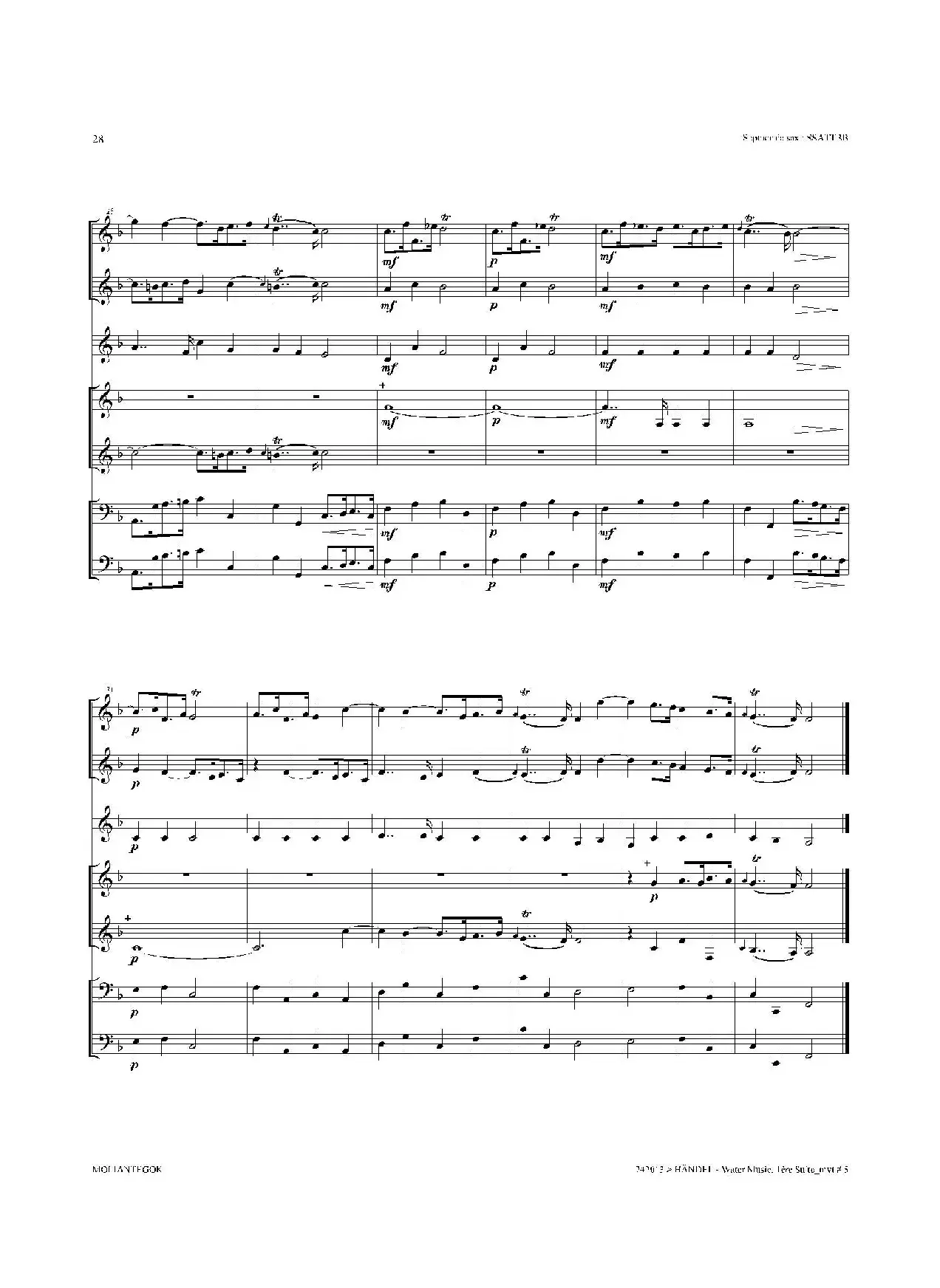 Water Music（HWV.348 No.1）（萨克斯合奏总谱）