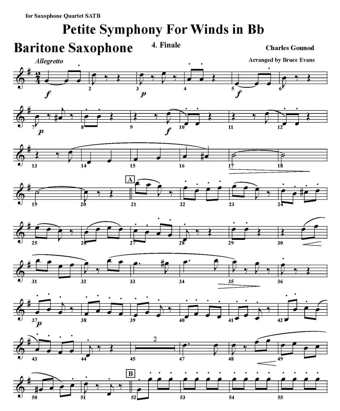 Petite Symphony For Winds in Bb（四重奏·上低音萨克斯分谱）