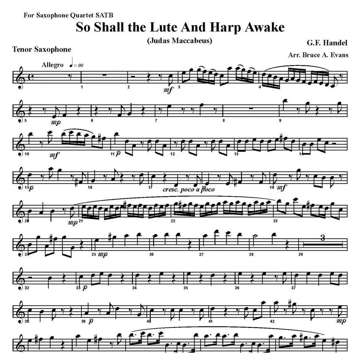 So Shall the Lute And Harp Awake（四重奏·次中音萨克斯分谱）