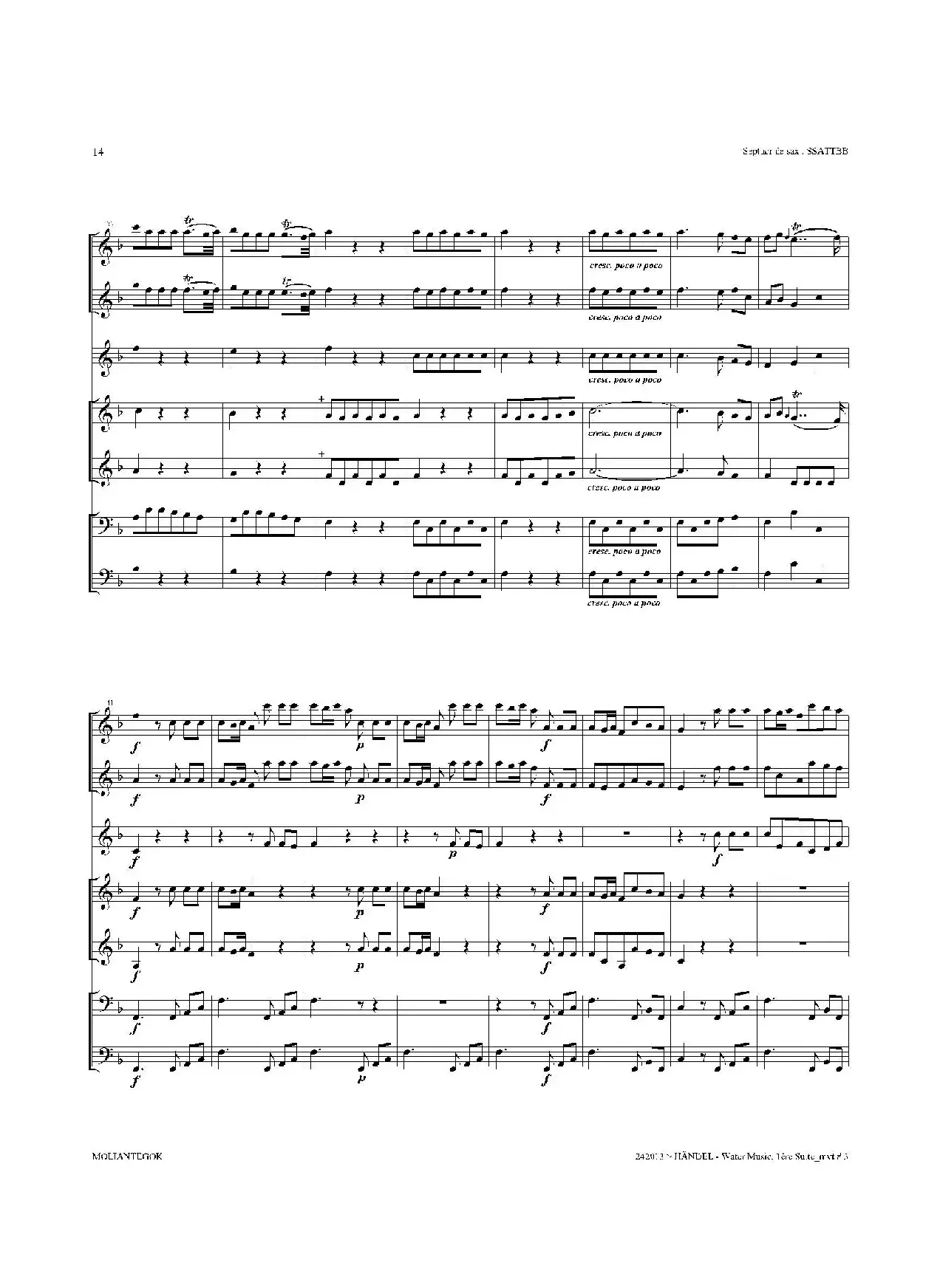 Water Music（HWV.348 No.1）（萨克斯合奏总谱）