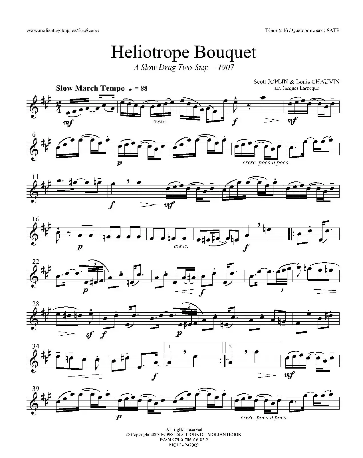 Heliotrope Bouquet（四重奏次中音萨克斯分谱）