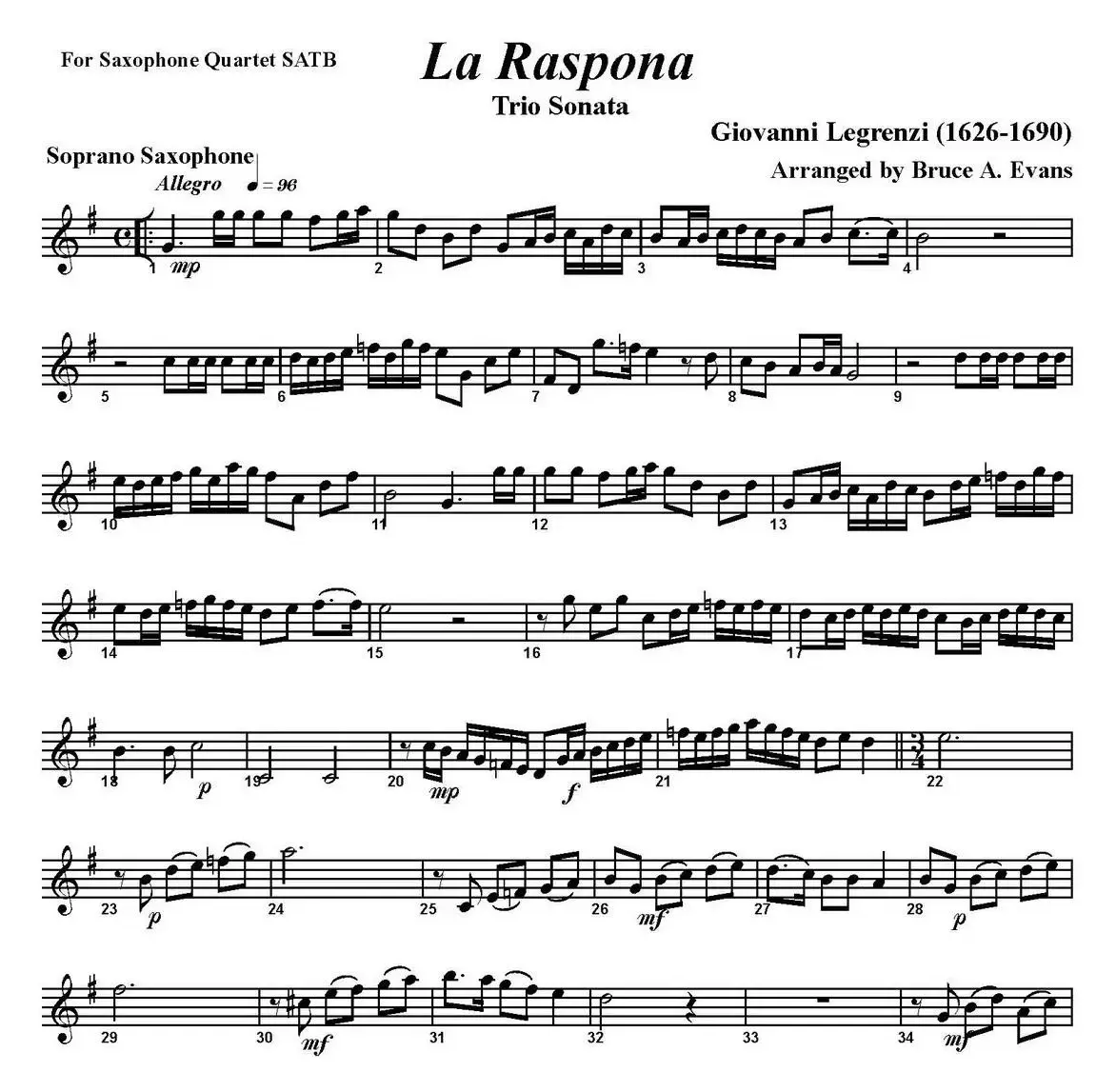 La Raspona（四重奏·高音萨克斯分谱）