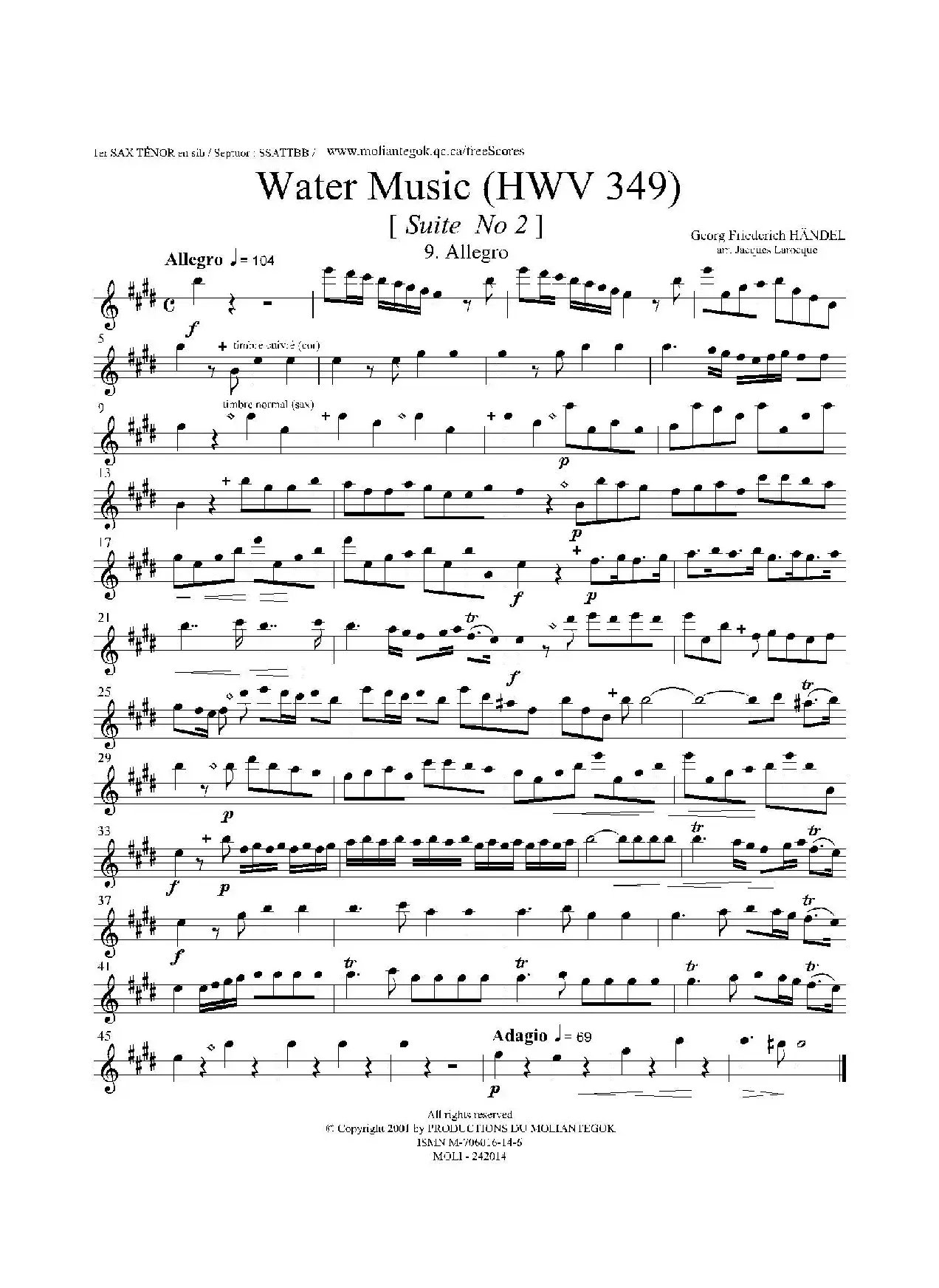 Water Music（HWV.349 No.2）（第一次中音萨克斯）