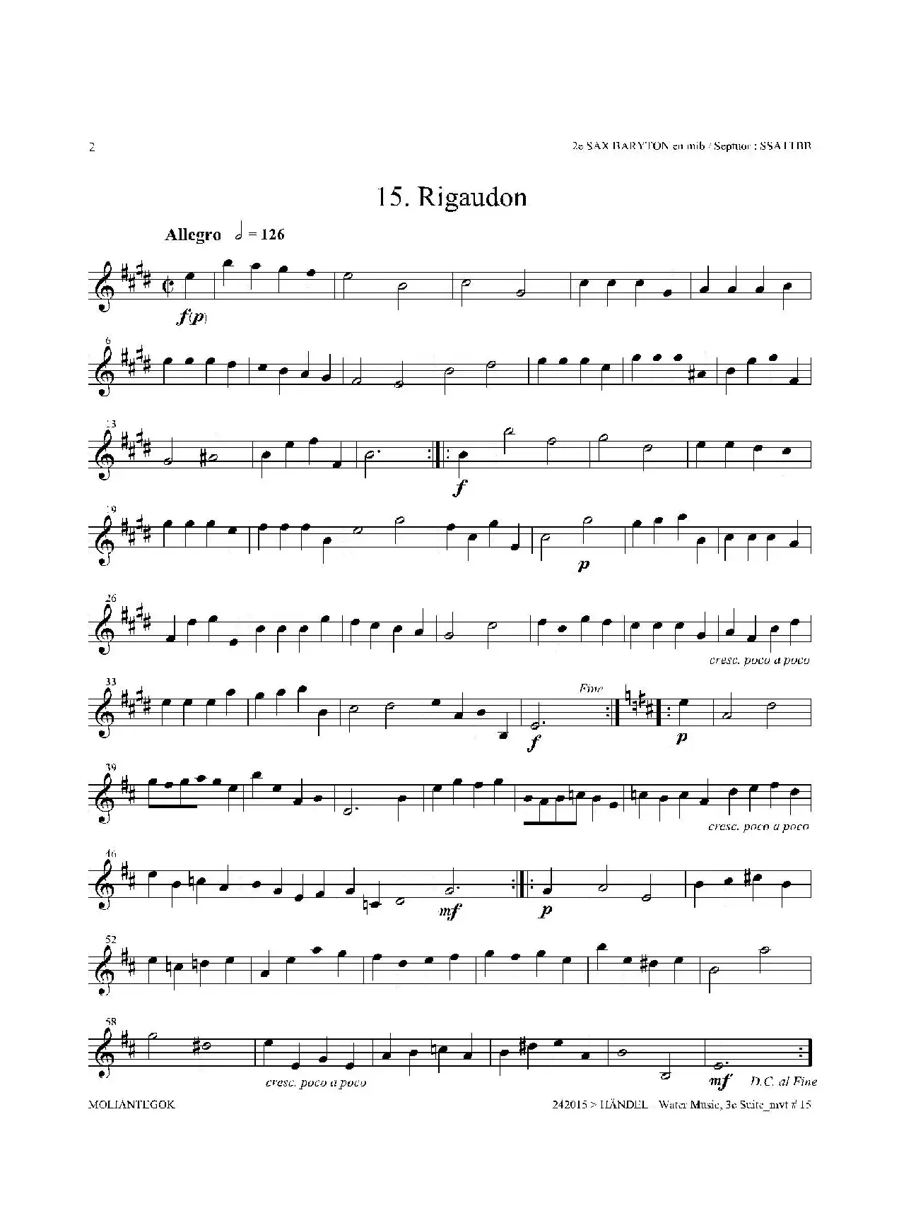 Water Music（HWV.350 No.3）（第二上低音萨克斯）