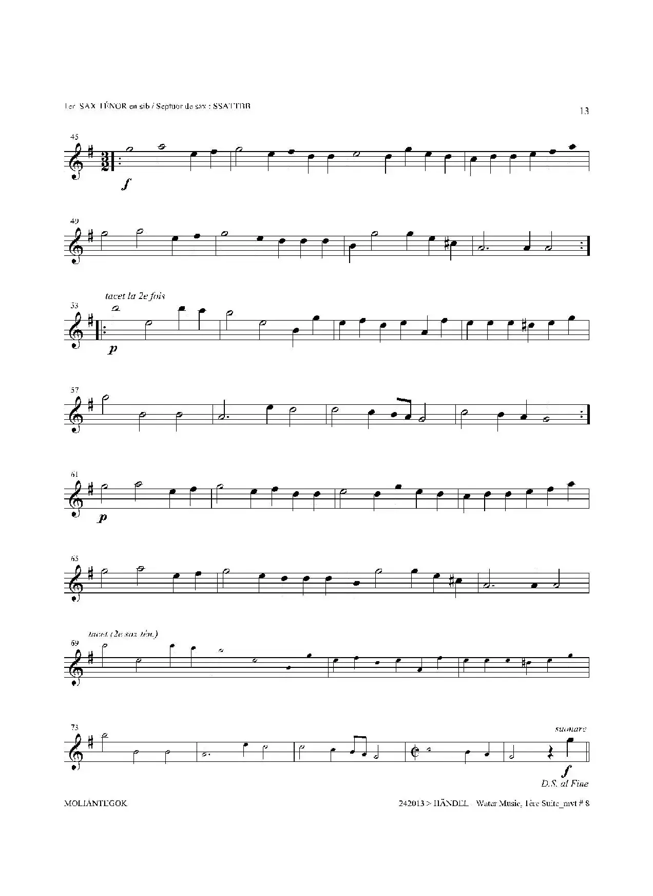 Water Music（HWV.348 No.1）（第一次中音萨克斯）