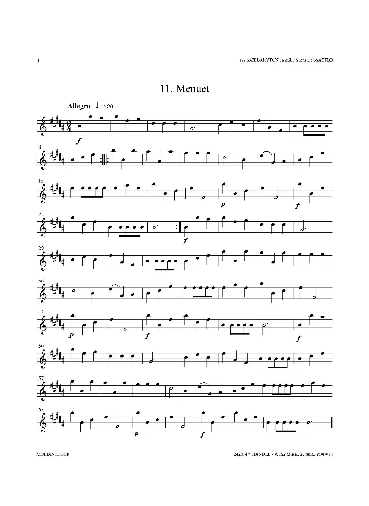 Water Music（HWV.349 No.2）（第一上低音萨克斯）