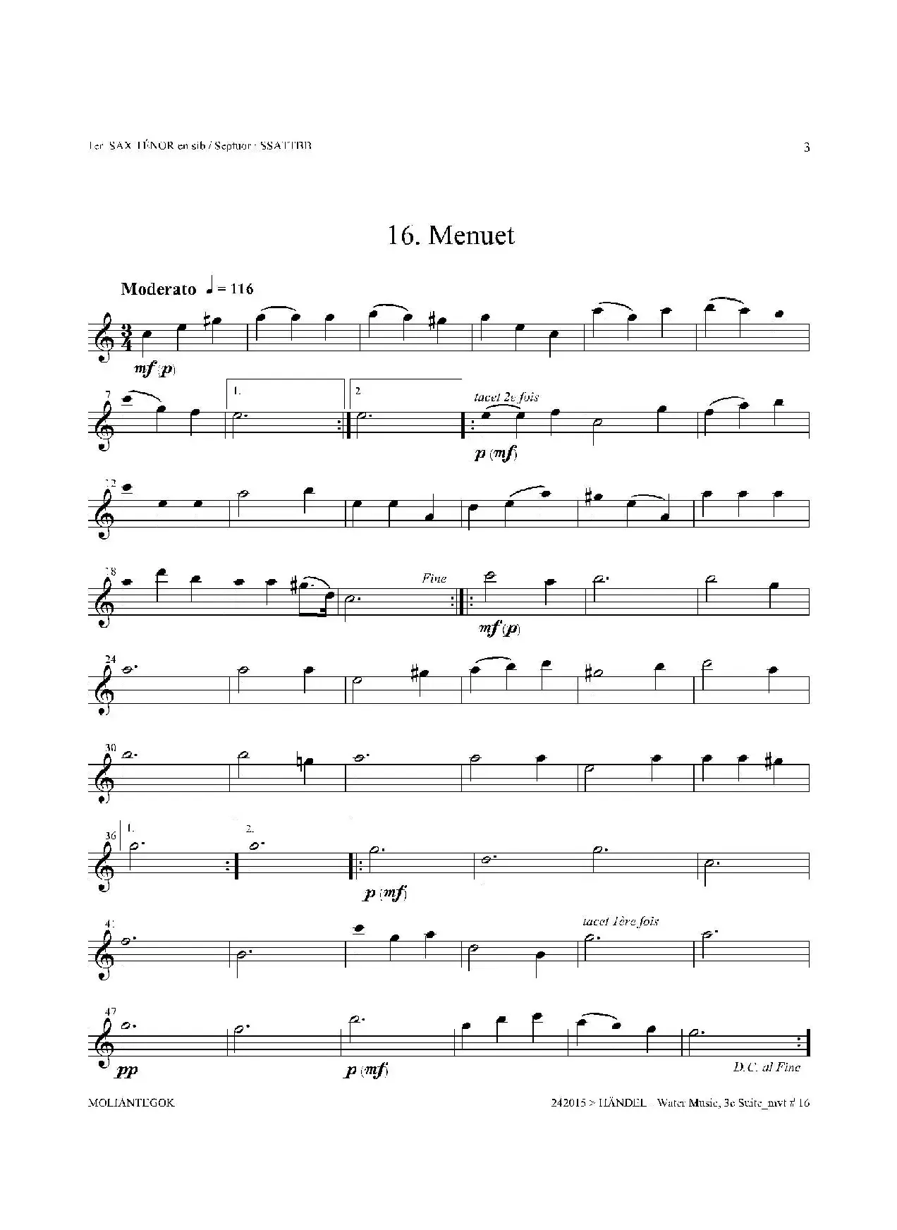 Water Music（HWV.350 No.3）（第一次中音萨克斯）