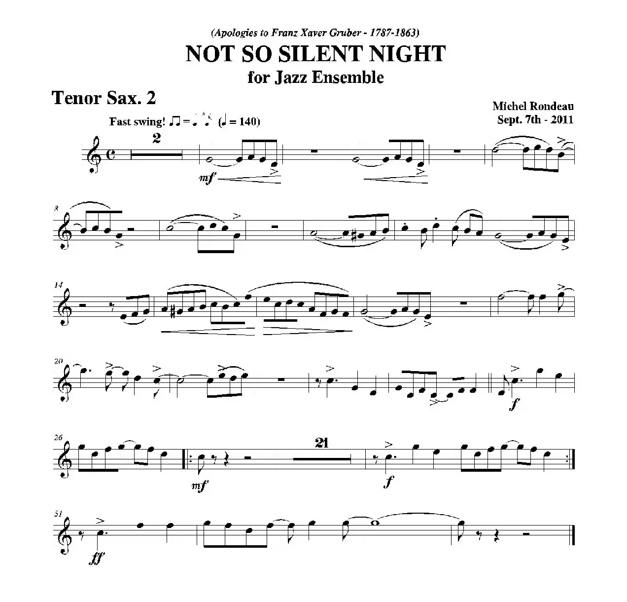 NOT SO SILENT NIGHT（第二次中音萨克斯分谱）