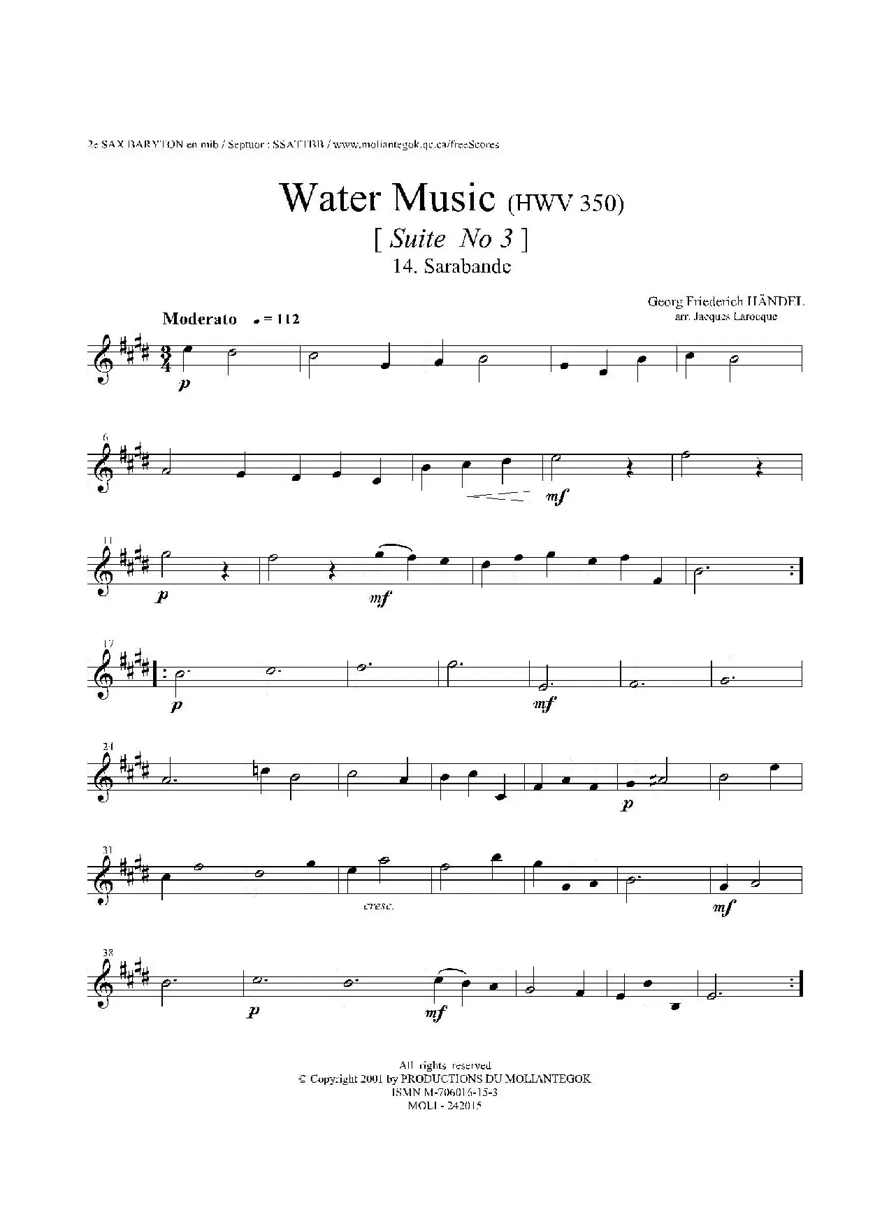 Water Music（HWV.350 No.3）（第二上低音萨克斯）