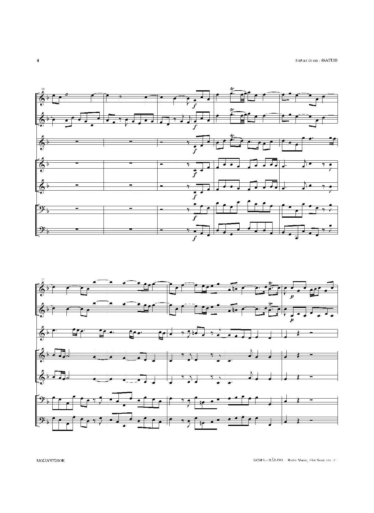 Water Music（HWV.348 No.1）（萨克斯合奏总谱）