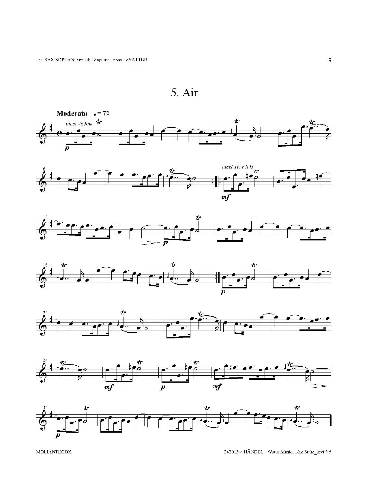 Water Music（HWV.348 No.1）（第一高音萨克斯）