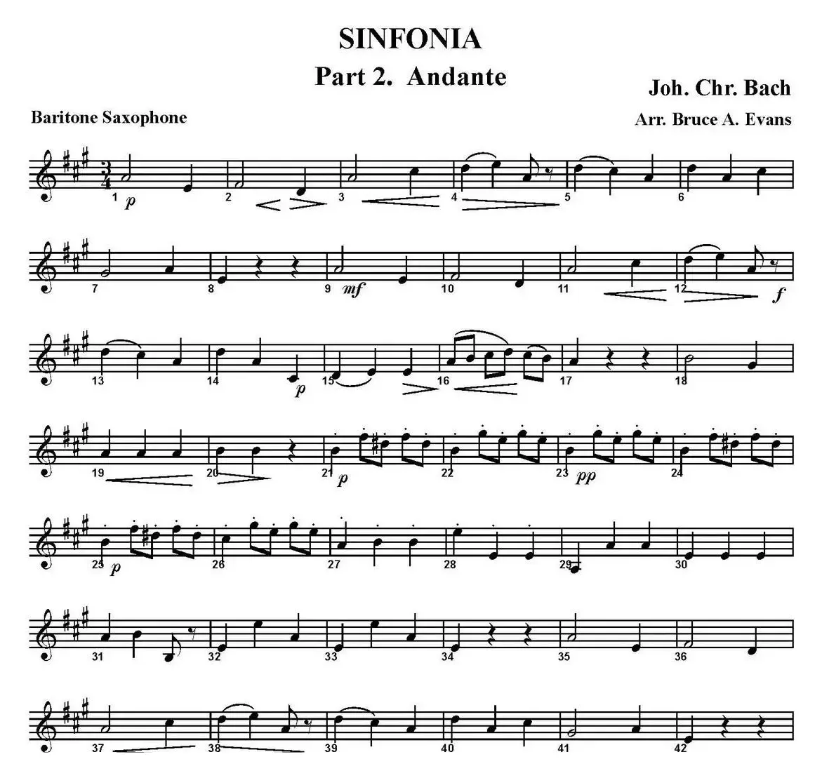 SINFONIA Part 2. Andante（四重奏·上低音萨克斯分谱）