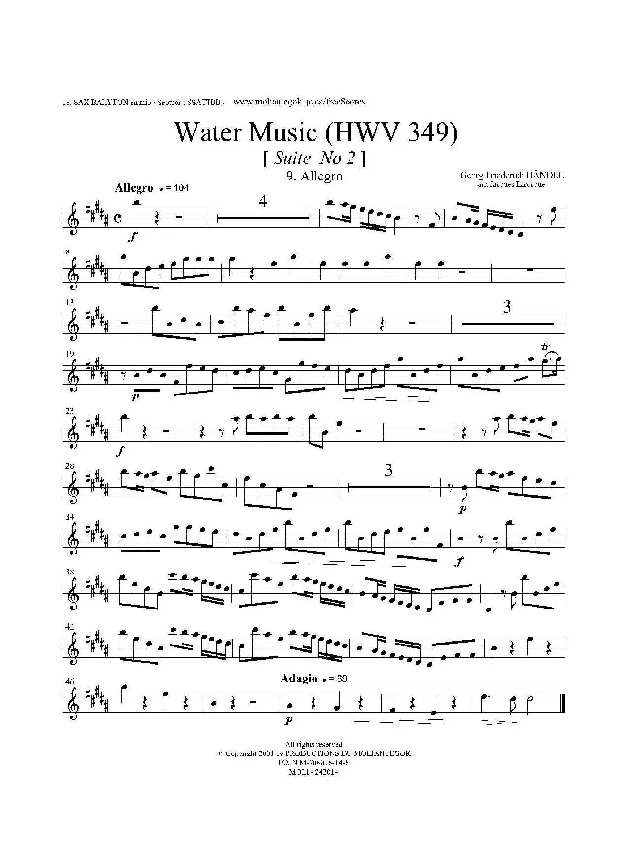 Water Music（HWV.349 No.2）（第一上低音萨克斯）