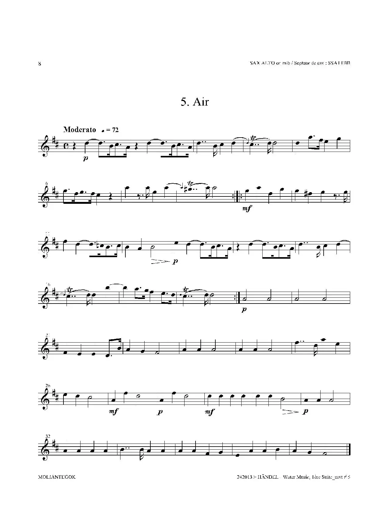 Water Music（HWV.348 No.1）（中音萨克斯）