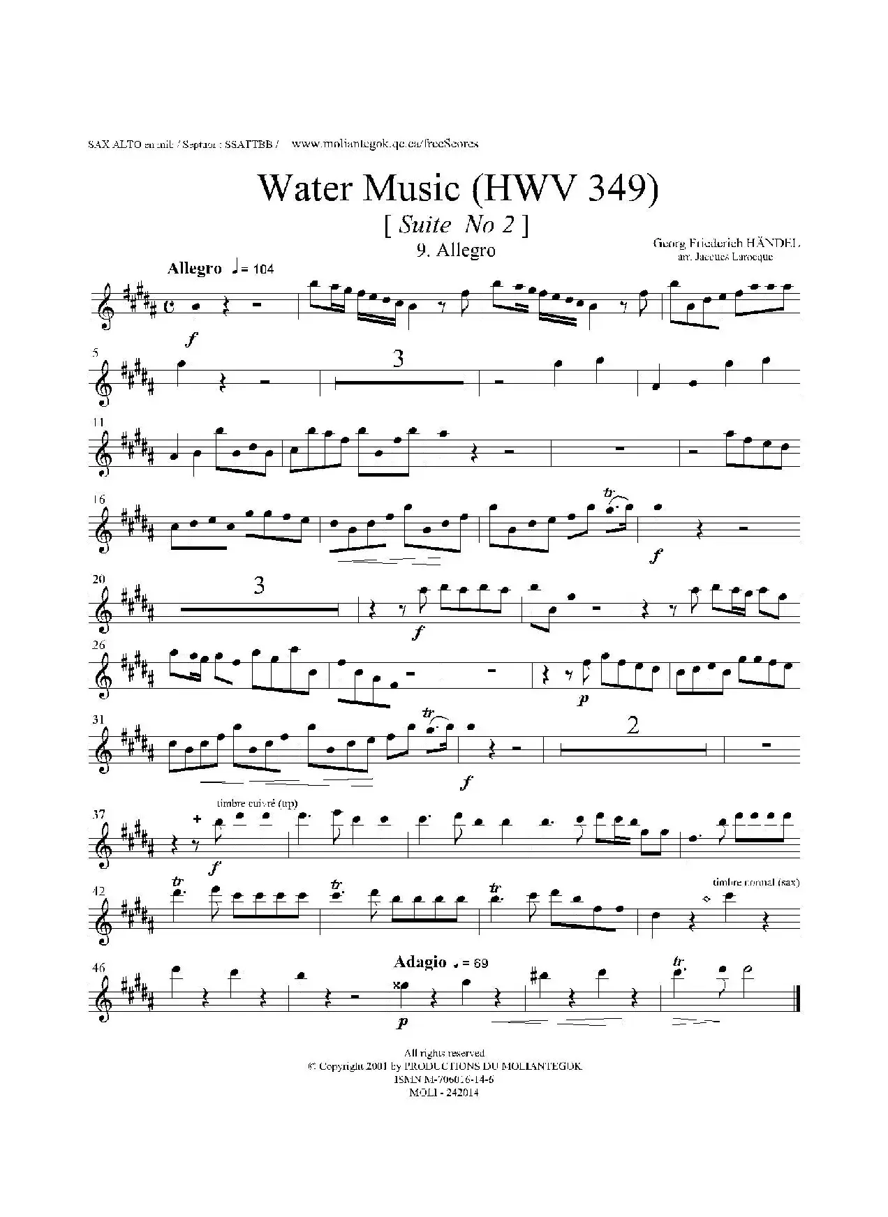 Water Music（HWV.349 No.2）（中音萨克斯）