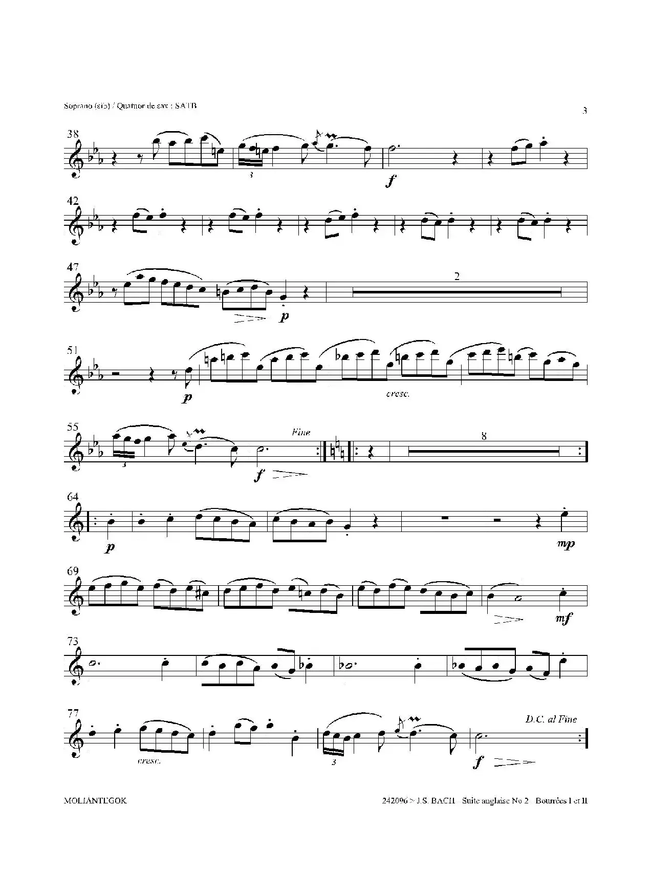 Suite anglaise No 2,BWV 807（法国组曲之二·布列舞曲）（高音萨克斯分谱）