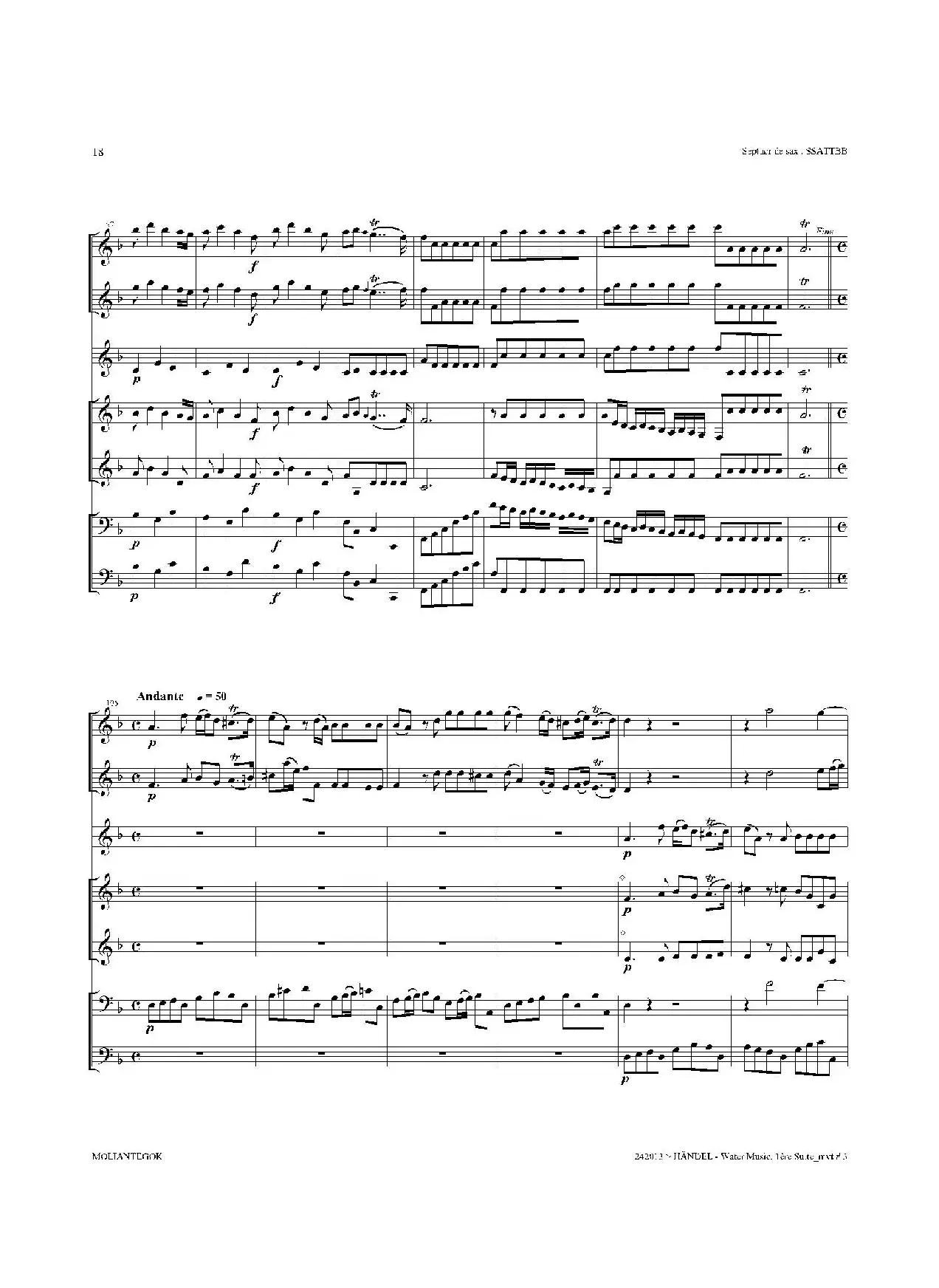 Water Music（HWV.348 No.1）（萨克斯合奏总谱）