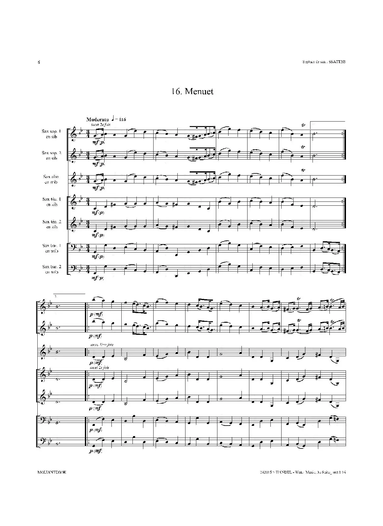 Water Music（HWV.350 No.3）（萨克斯合奏总谱）