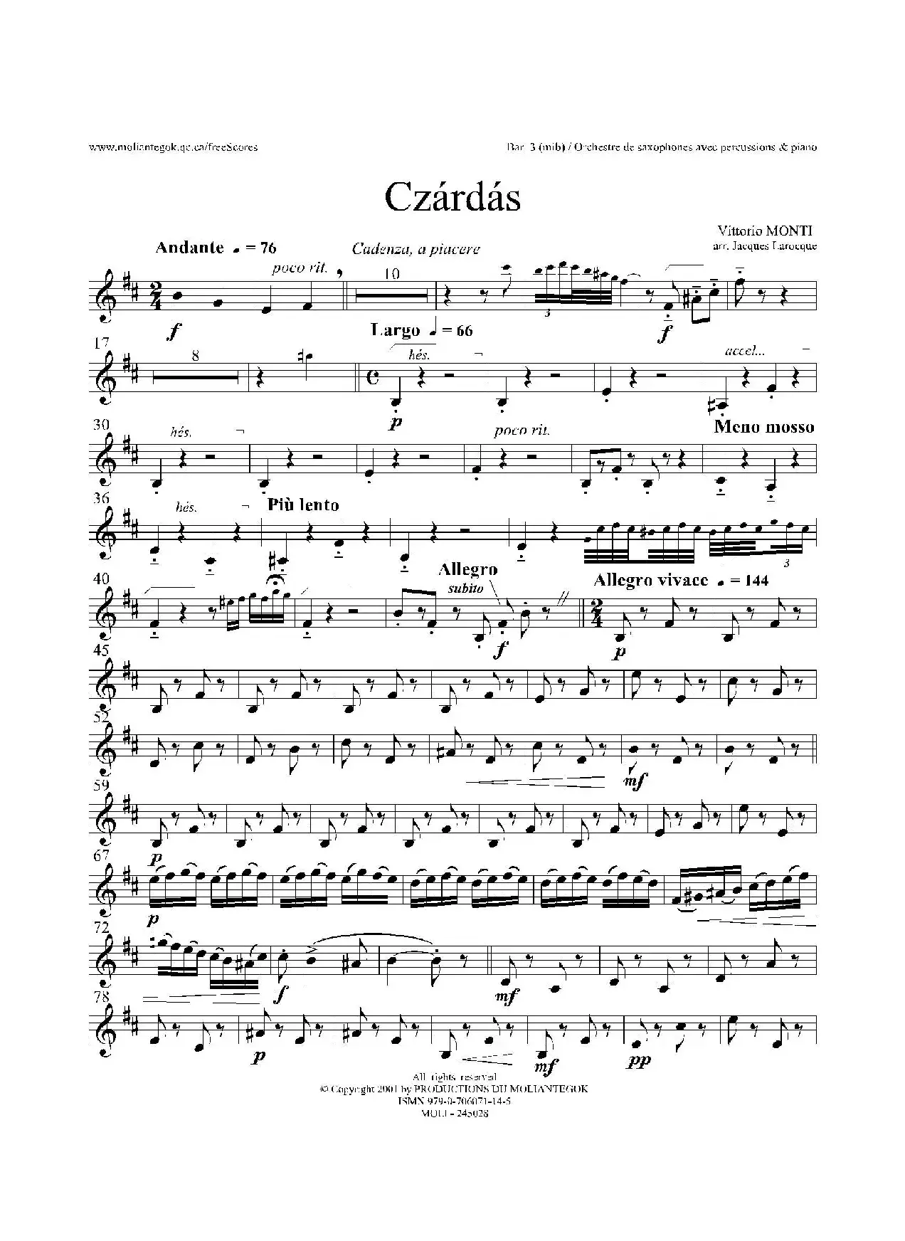 Czardas 查尔达斯（15重奏）（3支上低音萨克斯）