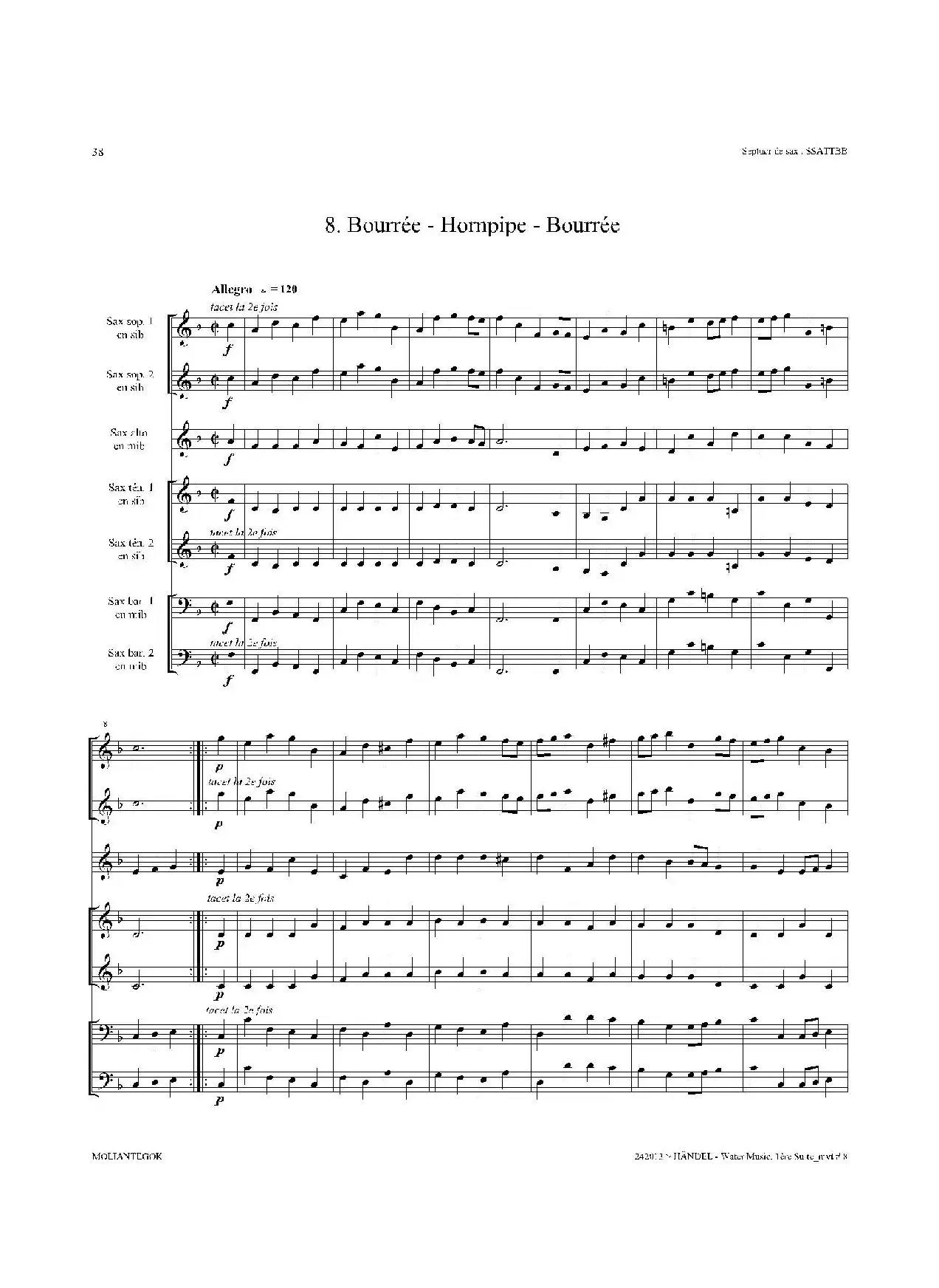 Water Music（HWV.348 No.1）（萨克斯合奏总谱）