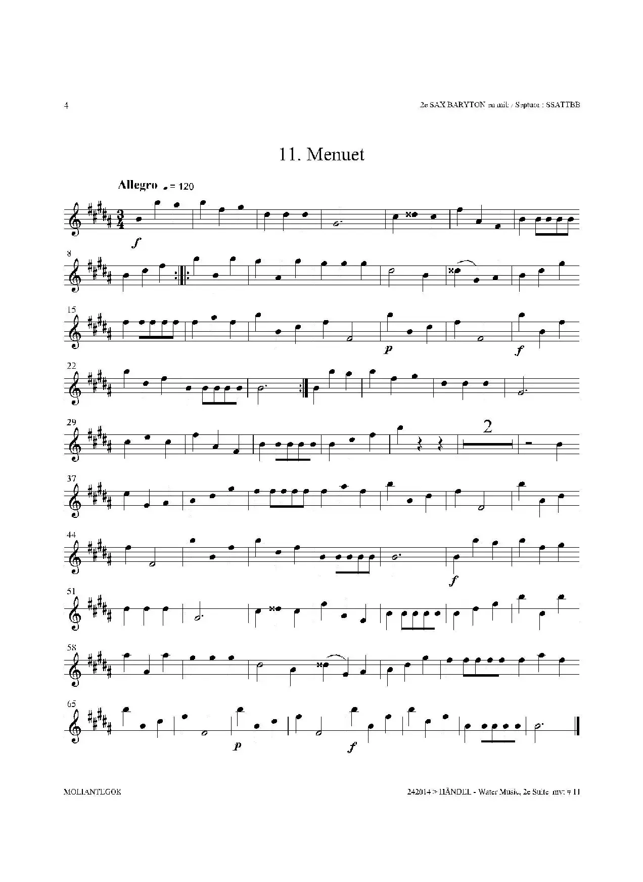 Water Music（HWV.349 No.2）（第二上低音萨克斯）