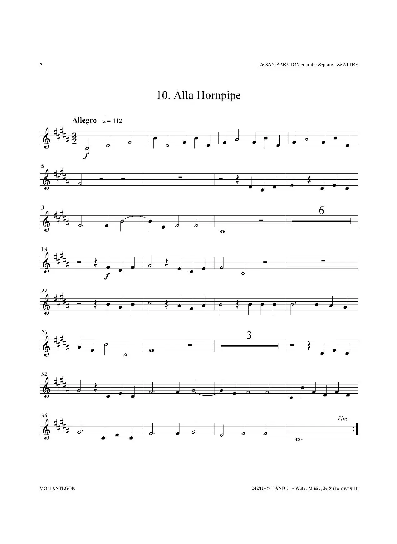 Water Music（HWV.349 No.2）（第二上低音萨克斯）