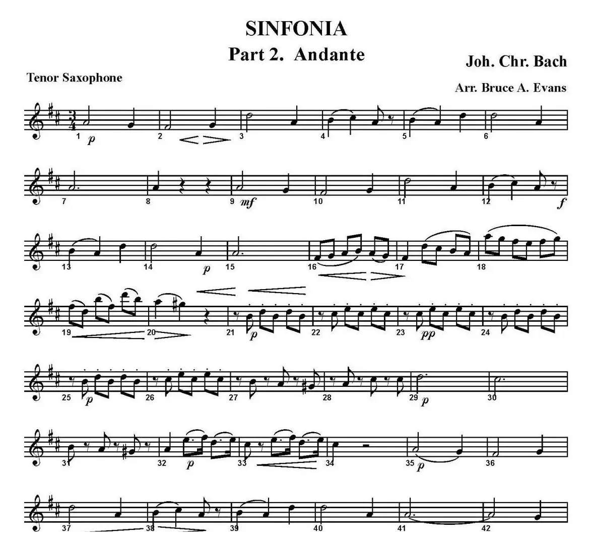 SINFONIA Part 2. Andante（四重奏·次中音萨克斯分谱）