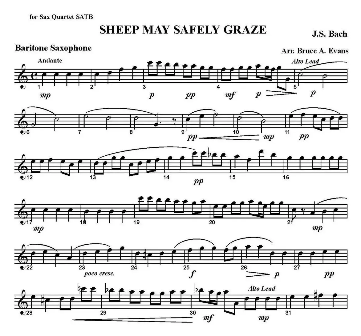 SHEEP MAY SAFELY GRAZE（四重奏·上低音萨克斯分谱）