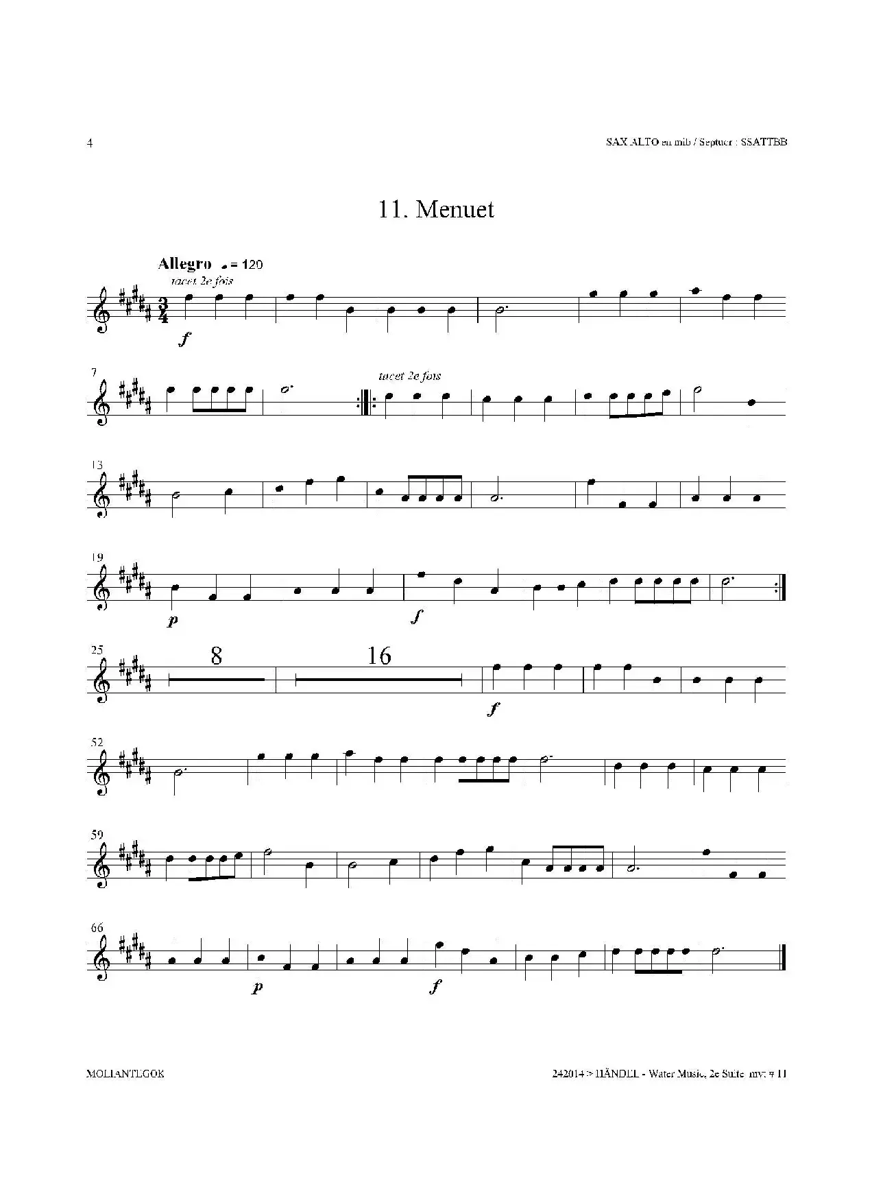 Water Music（HWV.349 No.2）（中音萨克斯）