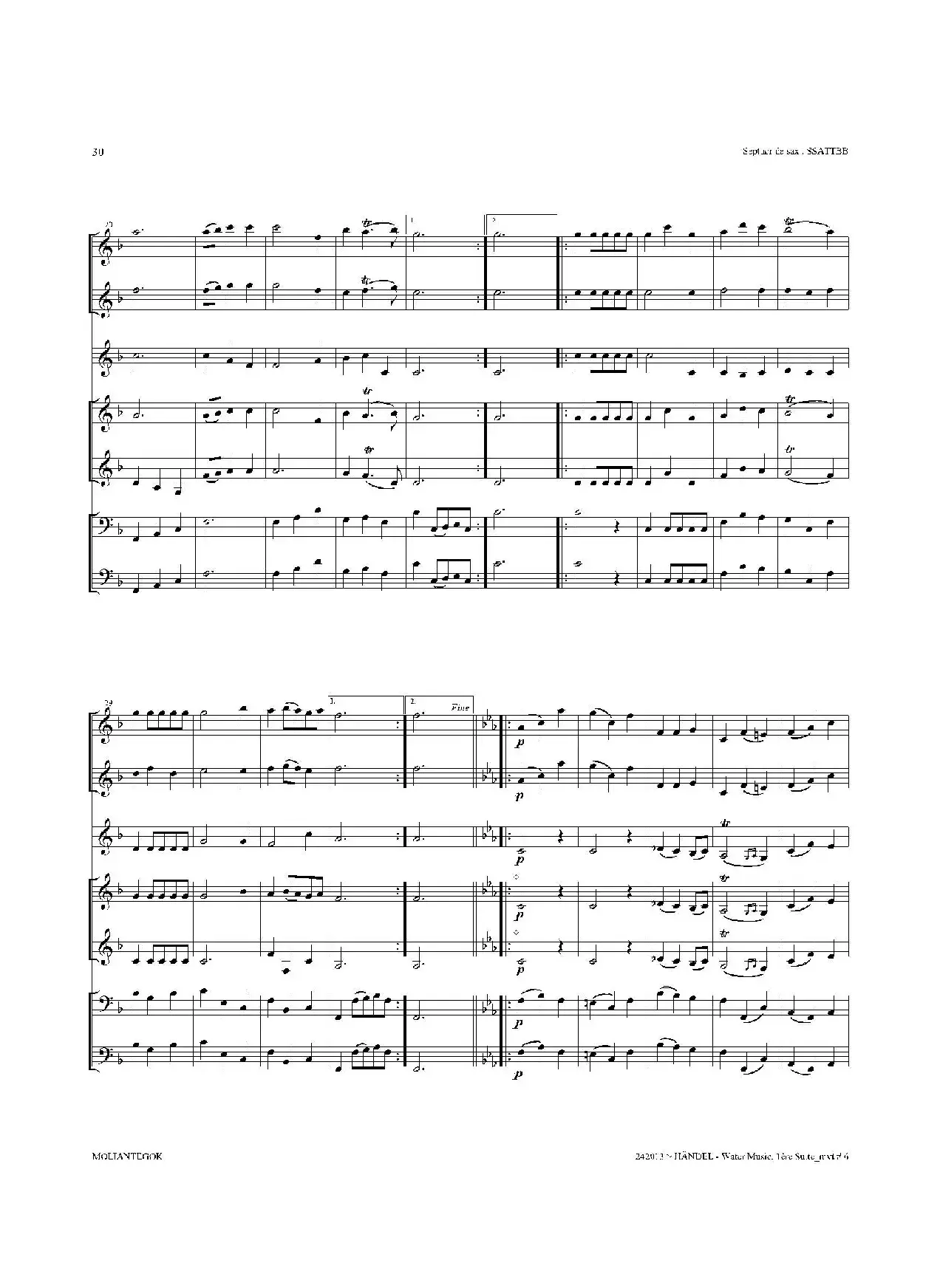 Water Music（HWV.348 No.1）（萨克斯合奏总谱）