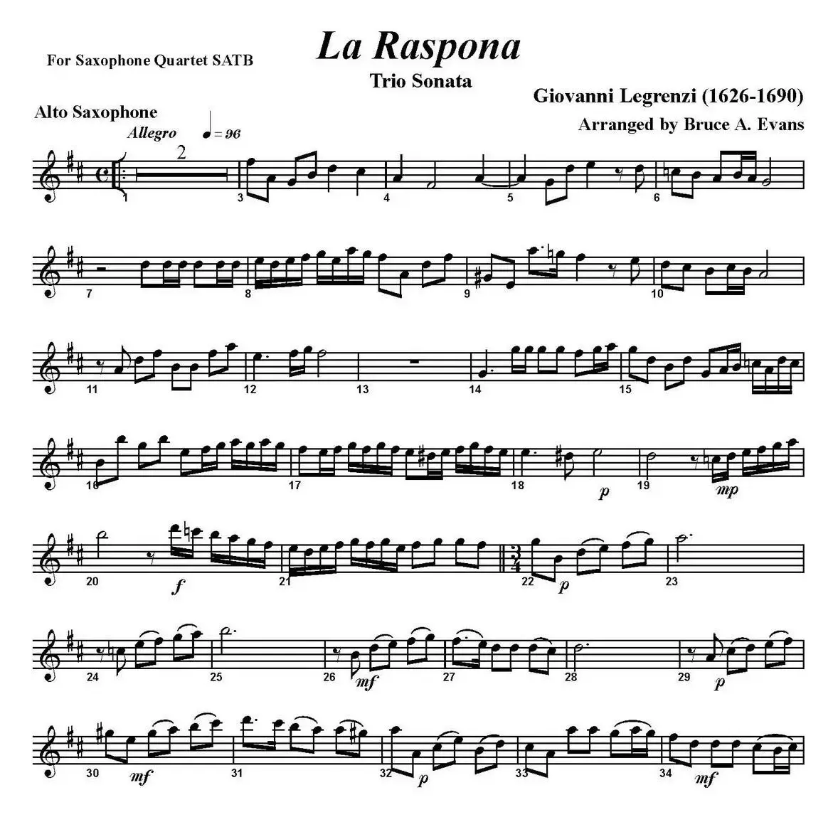 La Raspona（四重奏·中音萨克斯分谱）