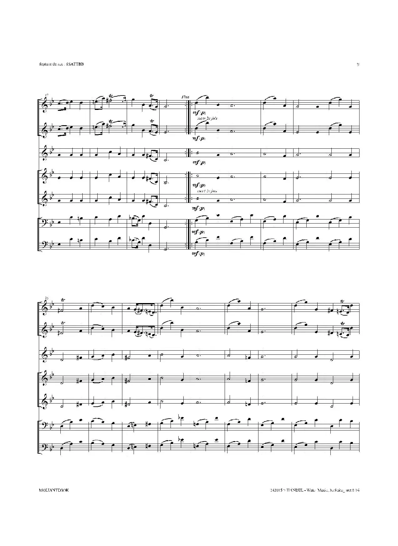 Water Music（HWV.350 No.3）（萨克斯合奏总谱）