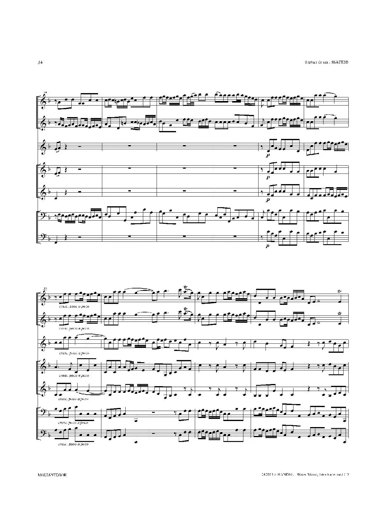 Water Music（HWV.348 No.1）（萨克斯合奏总谱）