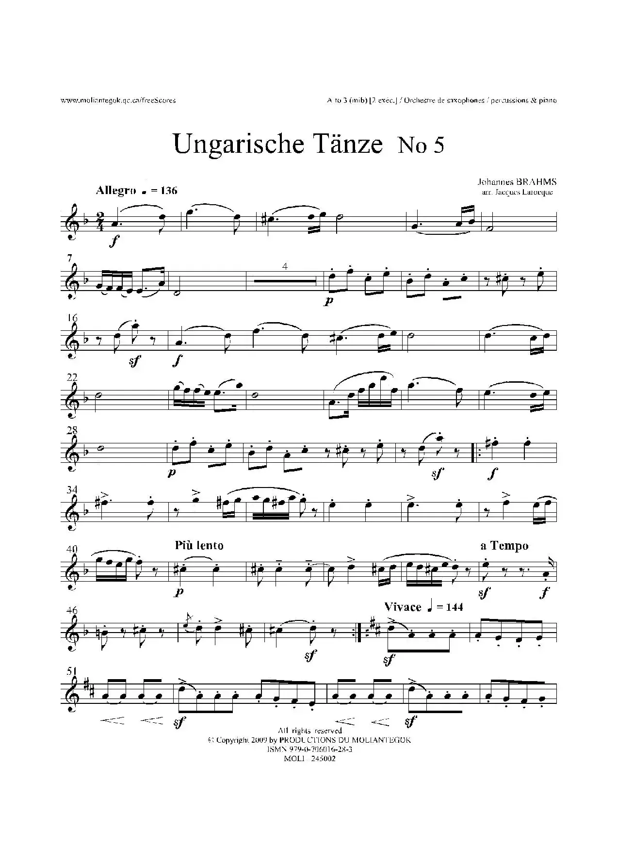 Ungarische Tnze No 5（十五重奏​Alt.1-2-3​分谱）