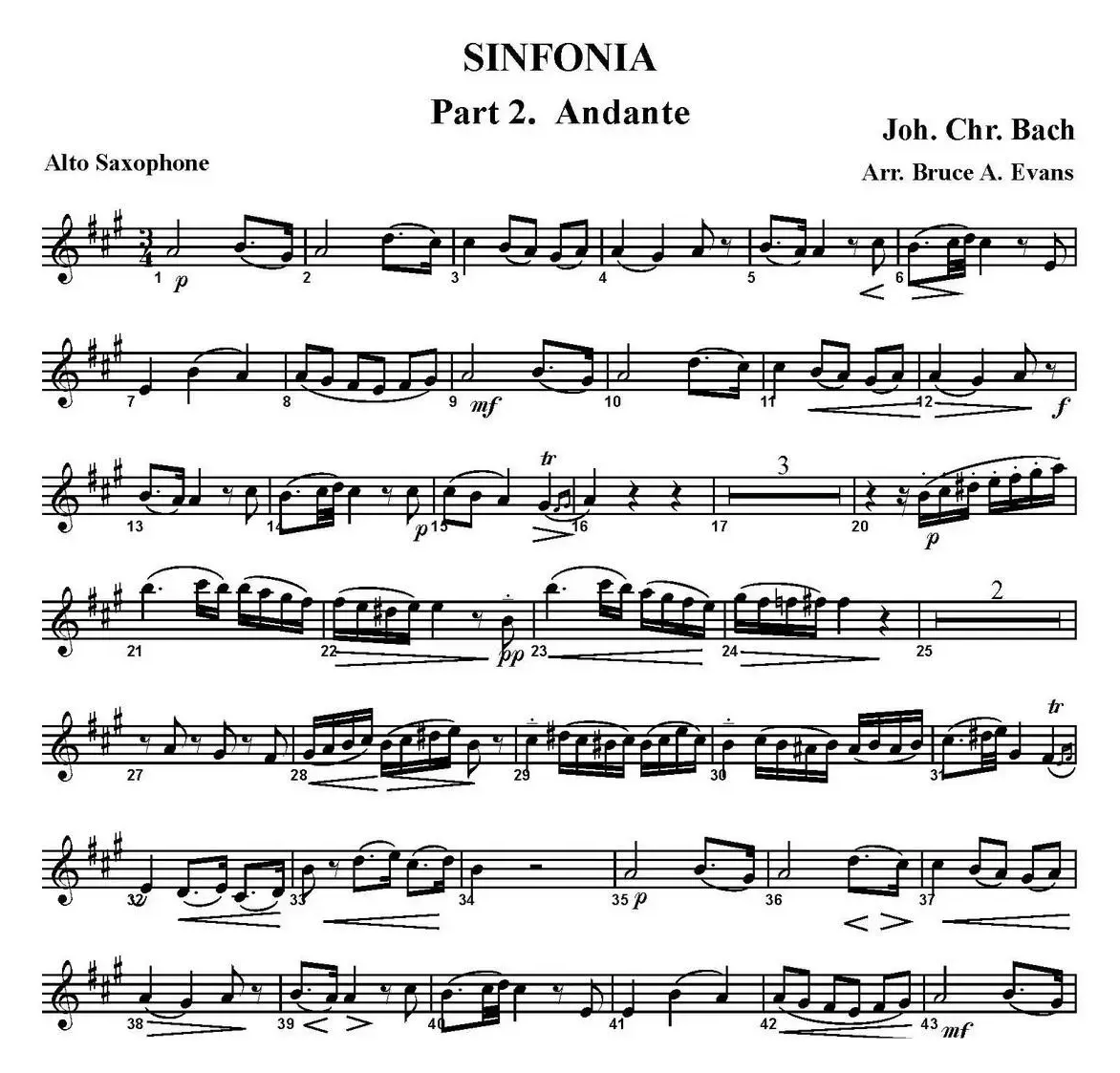 SINFONIA Part 2. Andante（四重奏·中音萨克斯分谱）