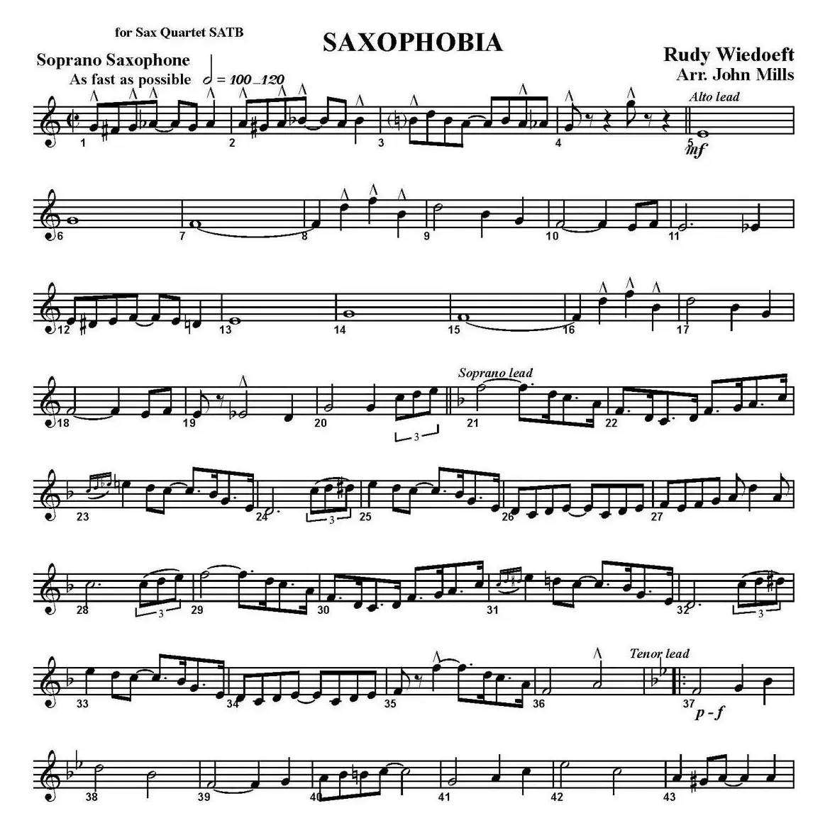 SAXOPHOBIA（四重奏·高音萨克斯分谱）