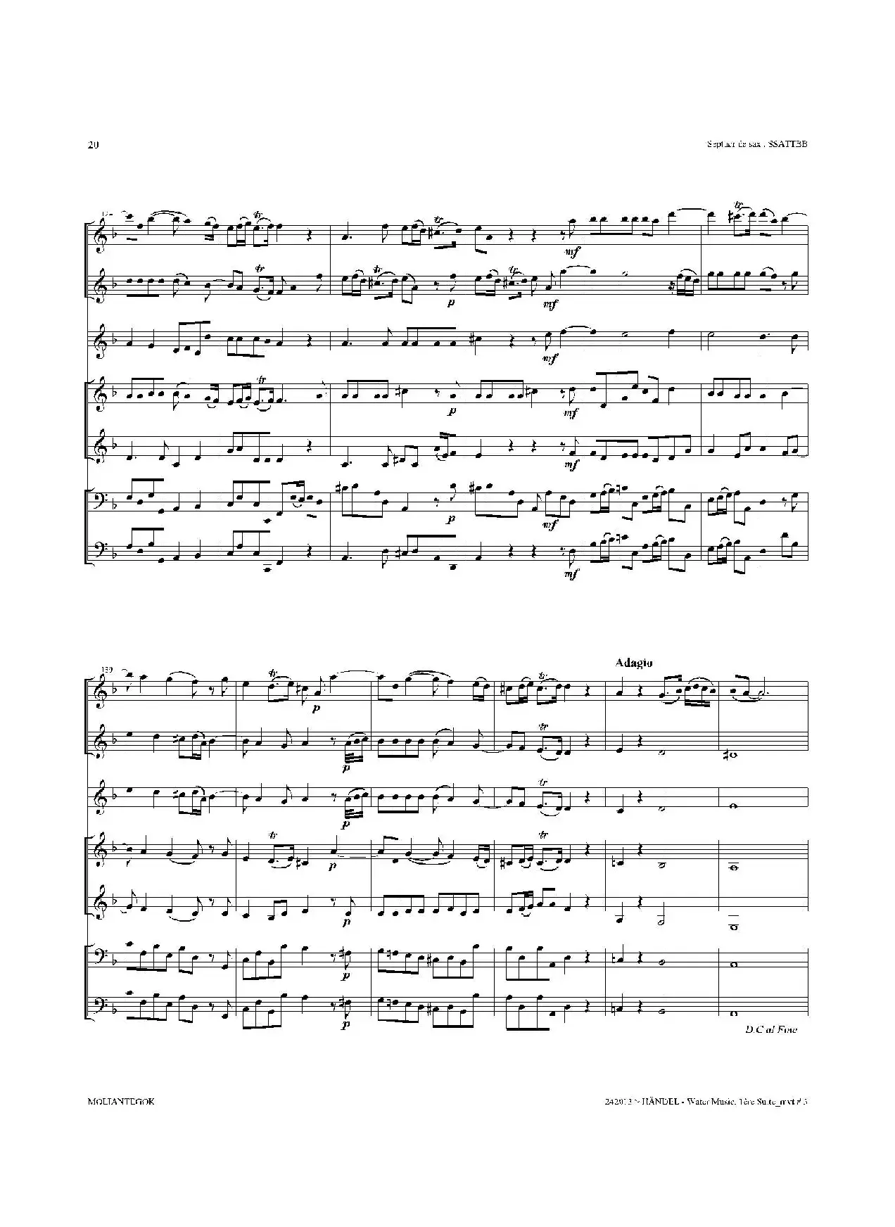 Water Music（HWV.348 No.1）（萨克斯合奏总谱）