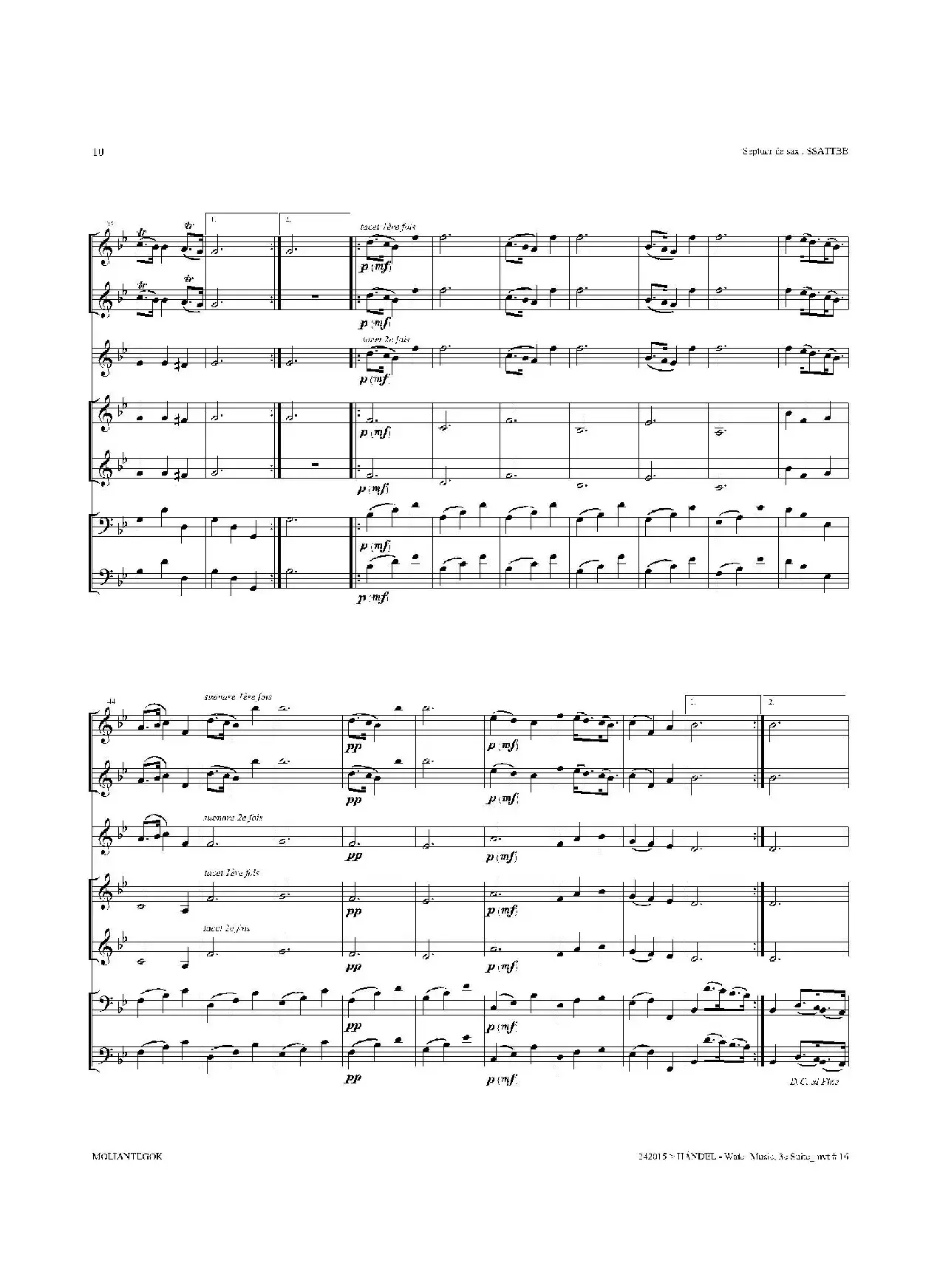 Water Music（HWV.350 No.3）（萨克斯合奏总谱）