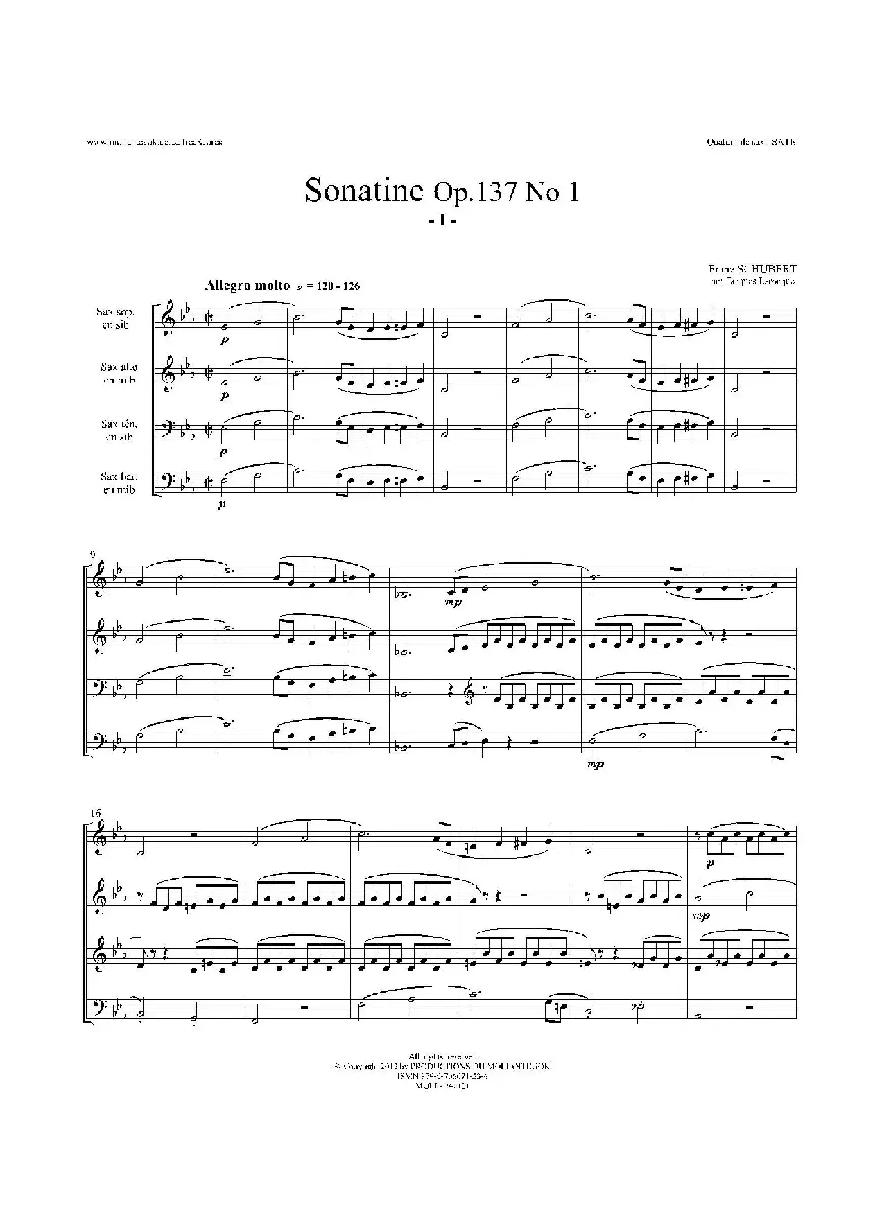 Sonatine Op.137 No 1（四重奏总谱）