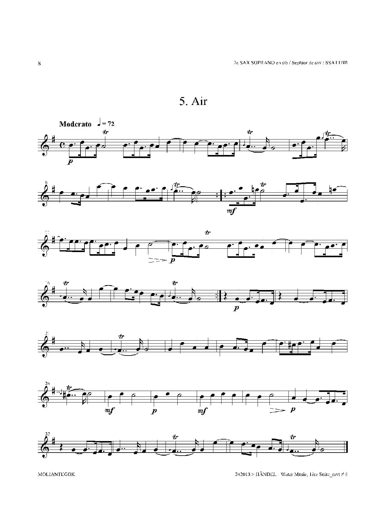 Water Music（HWV.348 No.1）（第二高音萨克斯）