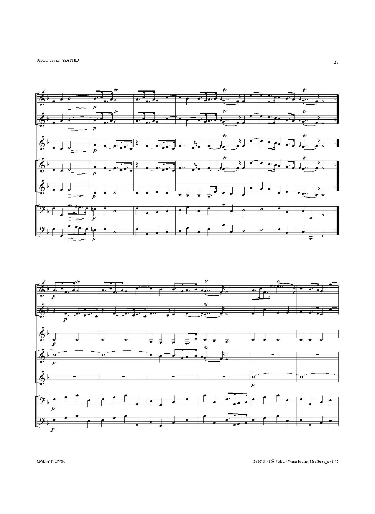 Water Music（HWV.348 No.1）（萨克斯合奏总谱）