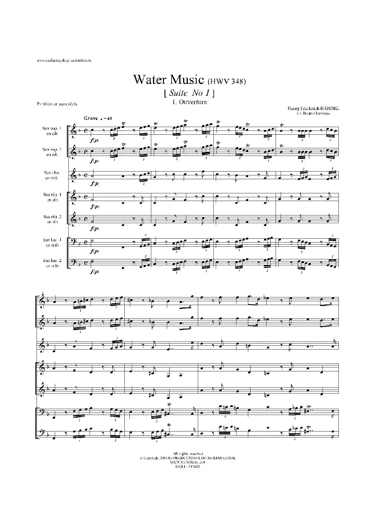 Water Music（HWV.348 No.1）（萨克斯合奏总谱）