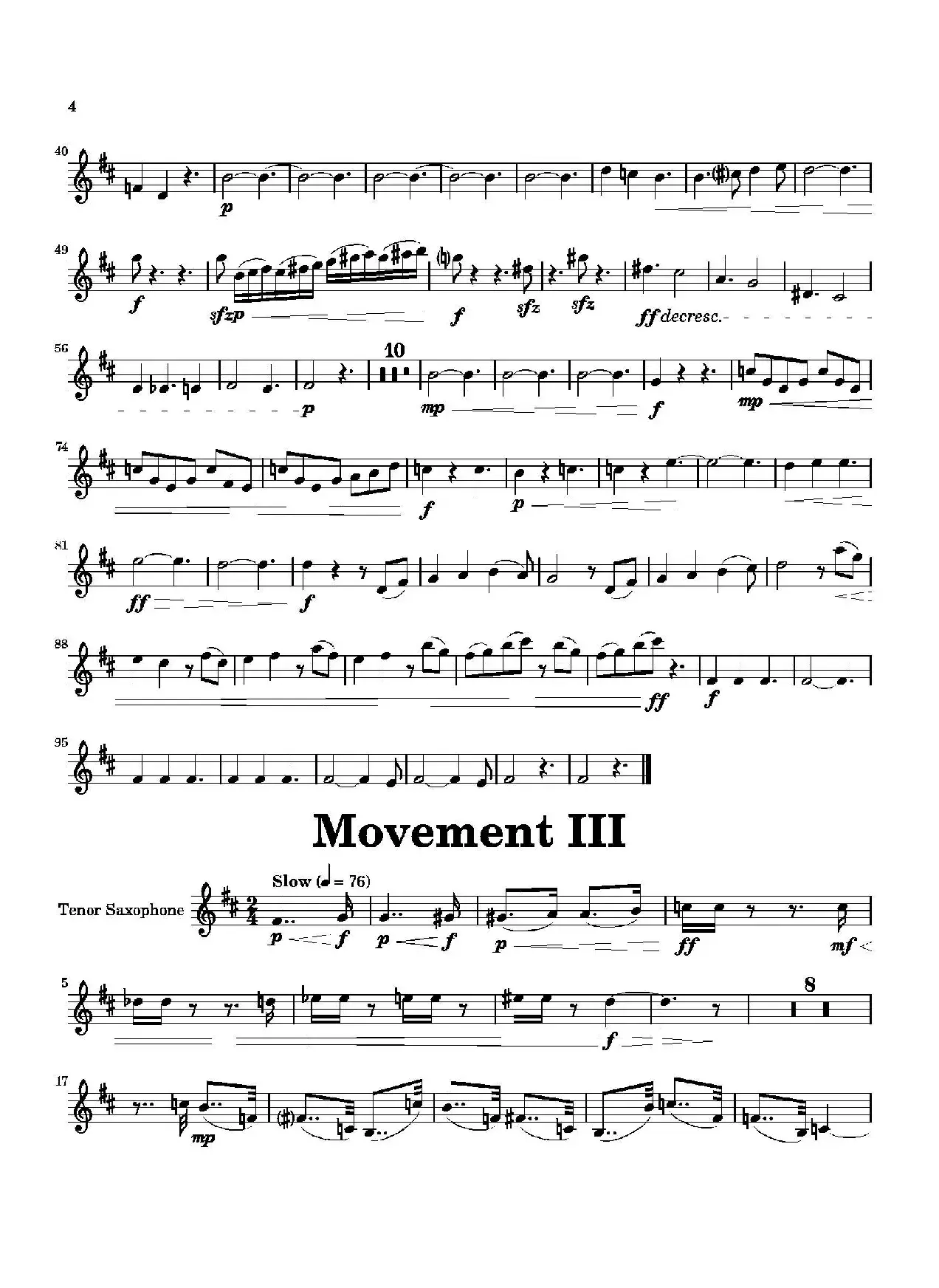 Movement（四重奏次中音萨克斯分谱）