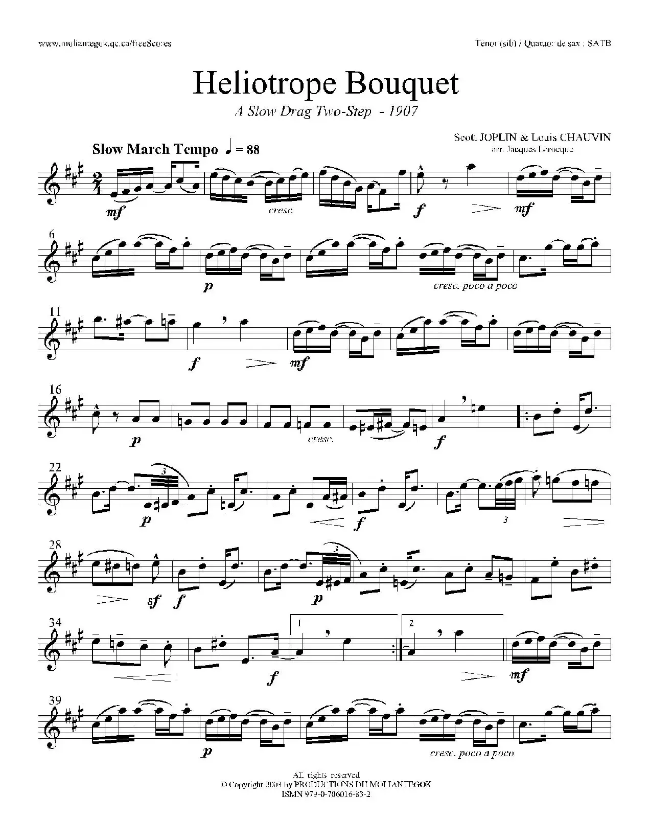 Heliotrope Bouquet（四重奏高音萨克斯分谱）