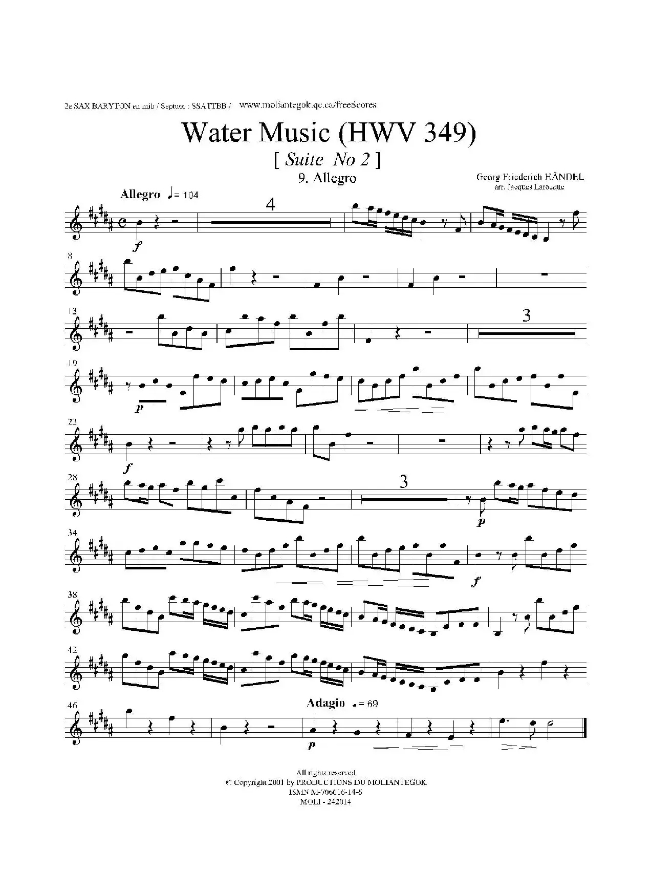 Water Music（HWV.349 No.2）（第二上低音萨克斯）