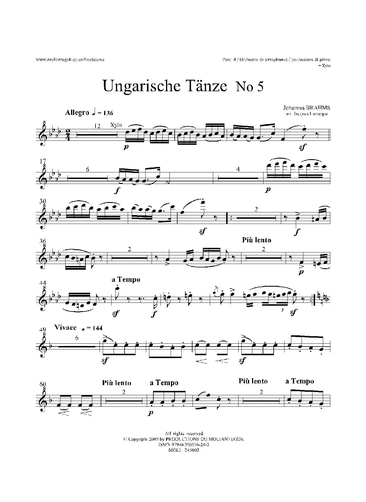 Ungarische Tnze No 5（十五重奏Perc.1-2-3-4-5​分谱）