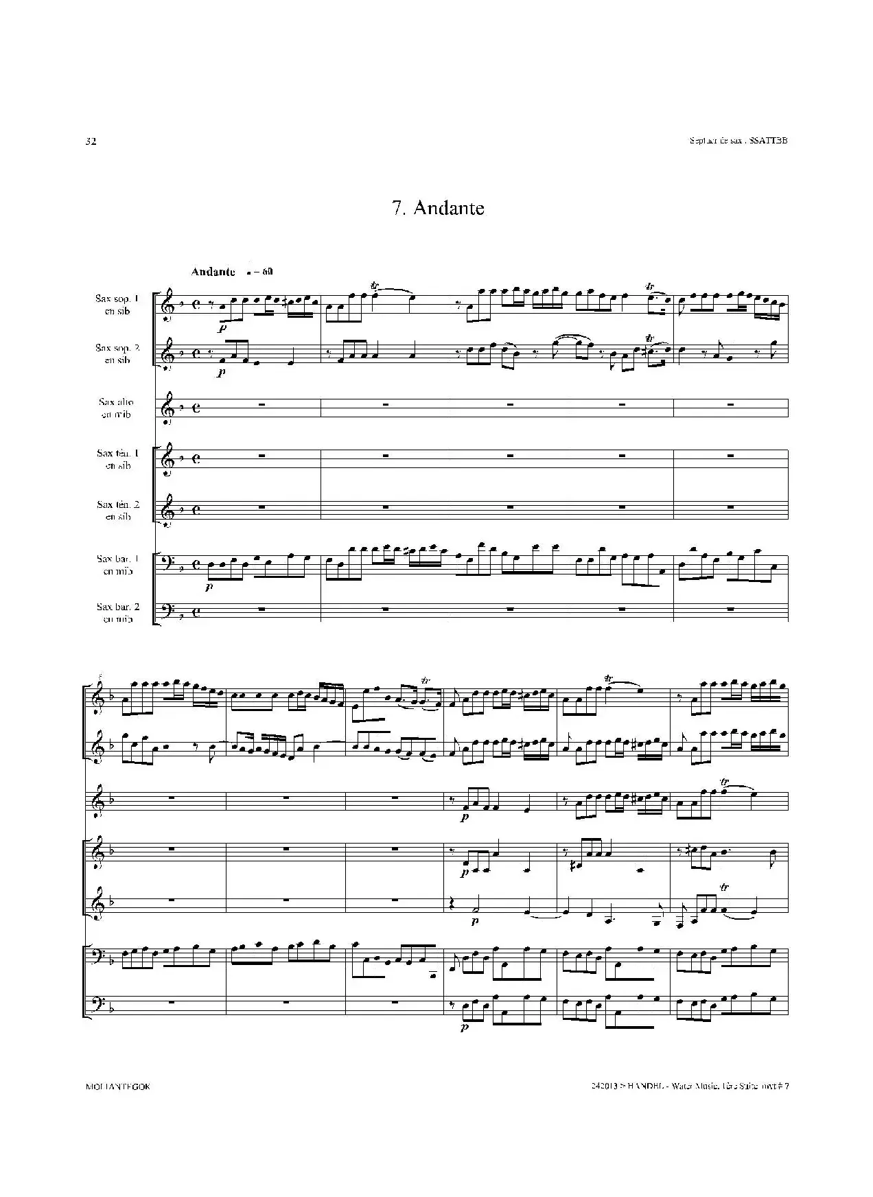 Water Music（HWV.348 No.1）（萨克斯合奏总谱）