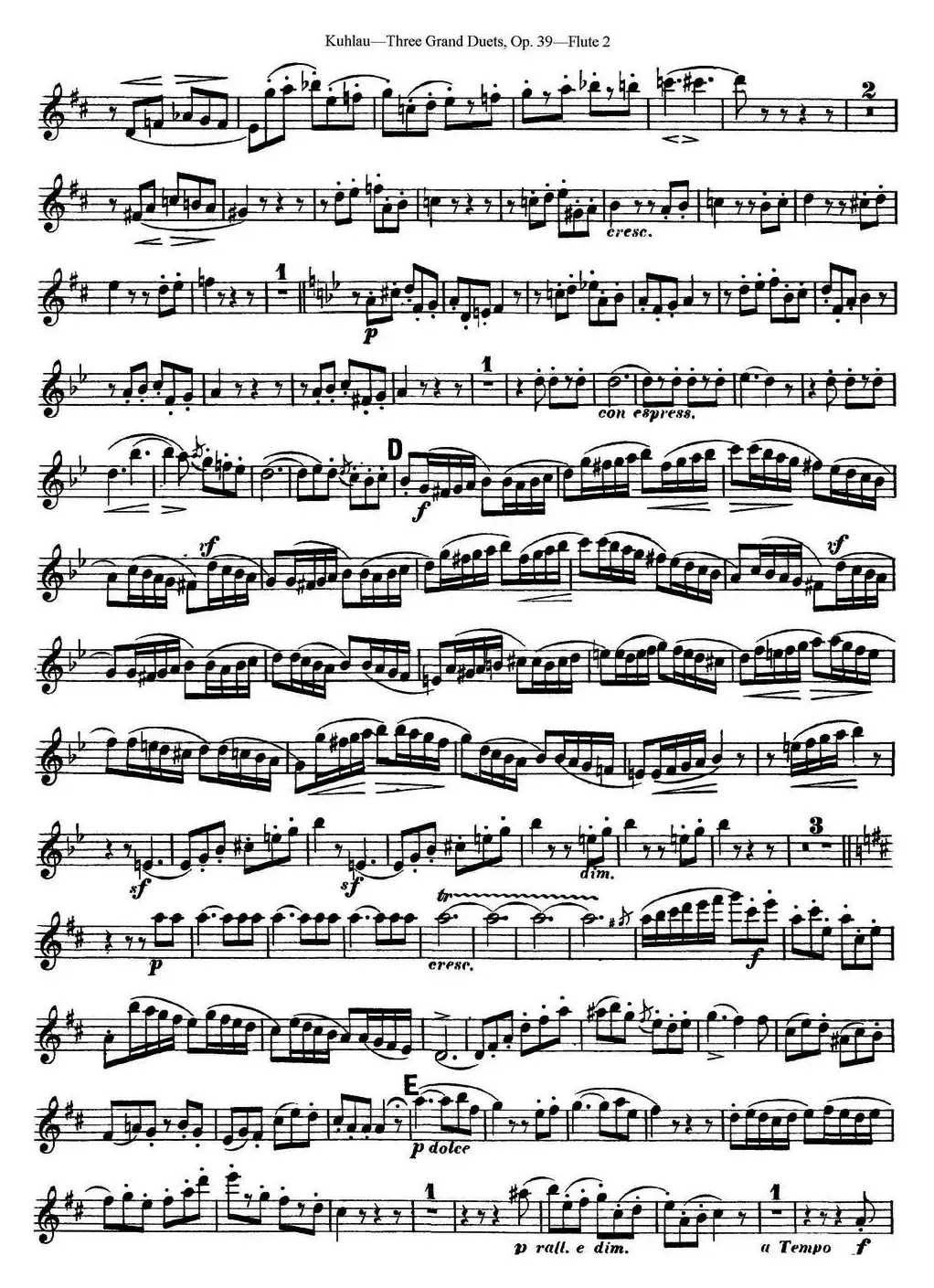 库劳长笛二重奏大练习曲Op.39——Flute 2（No.3）