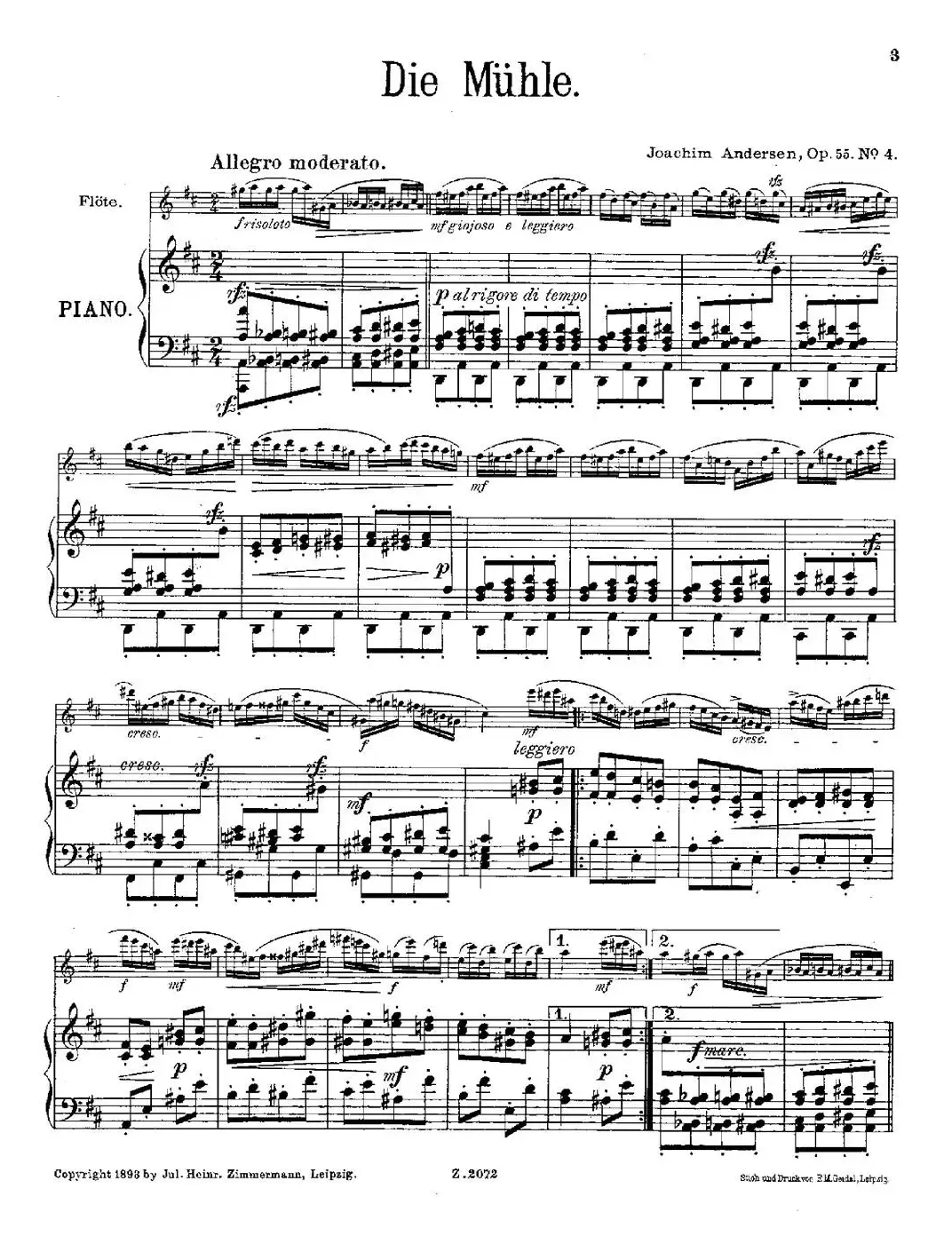 Die Mühle（Op.55 No.4）（长笛+钢琴伴奏）